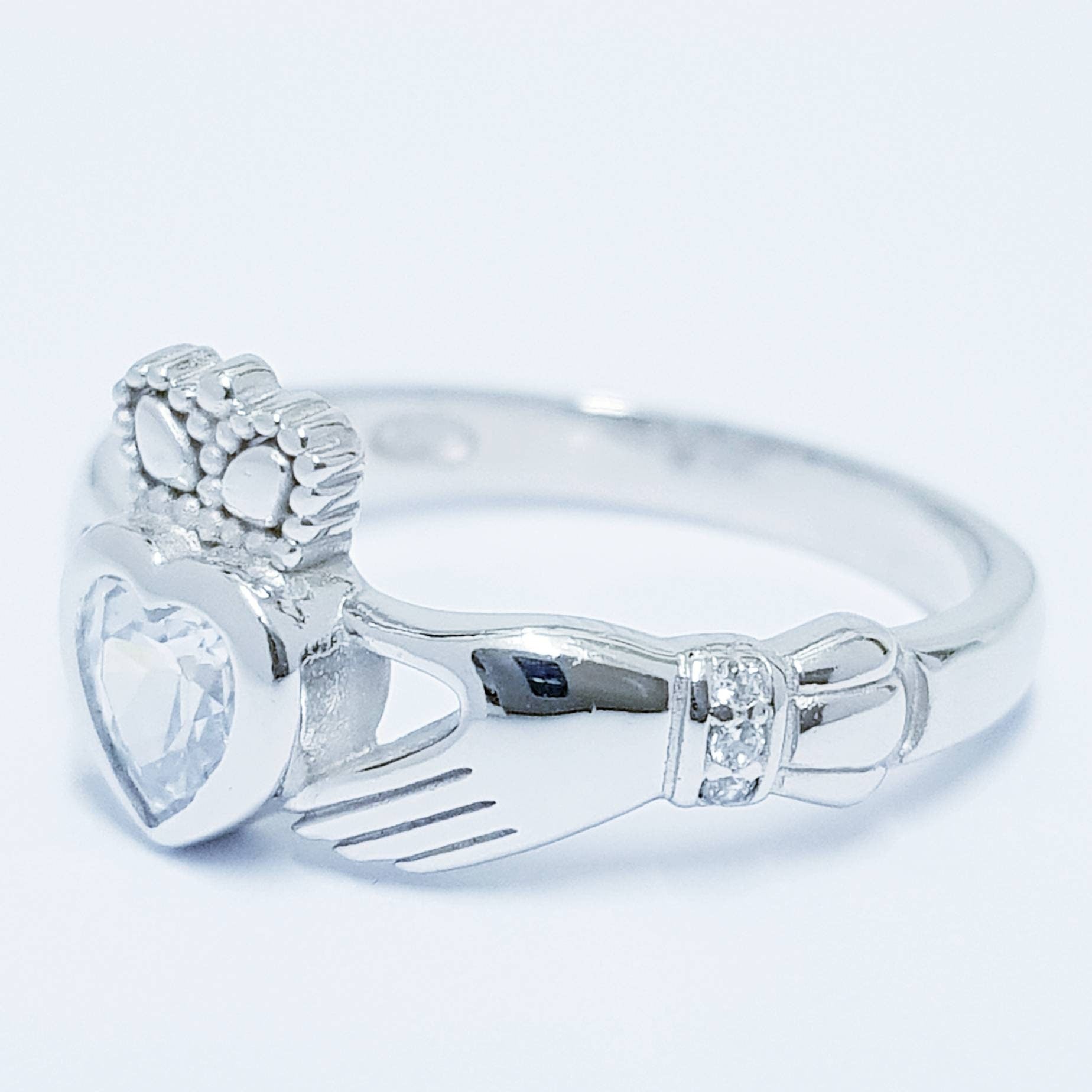 Cubic Zirconia Sterling Silver Claddagh Ring