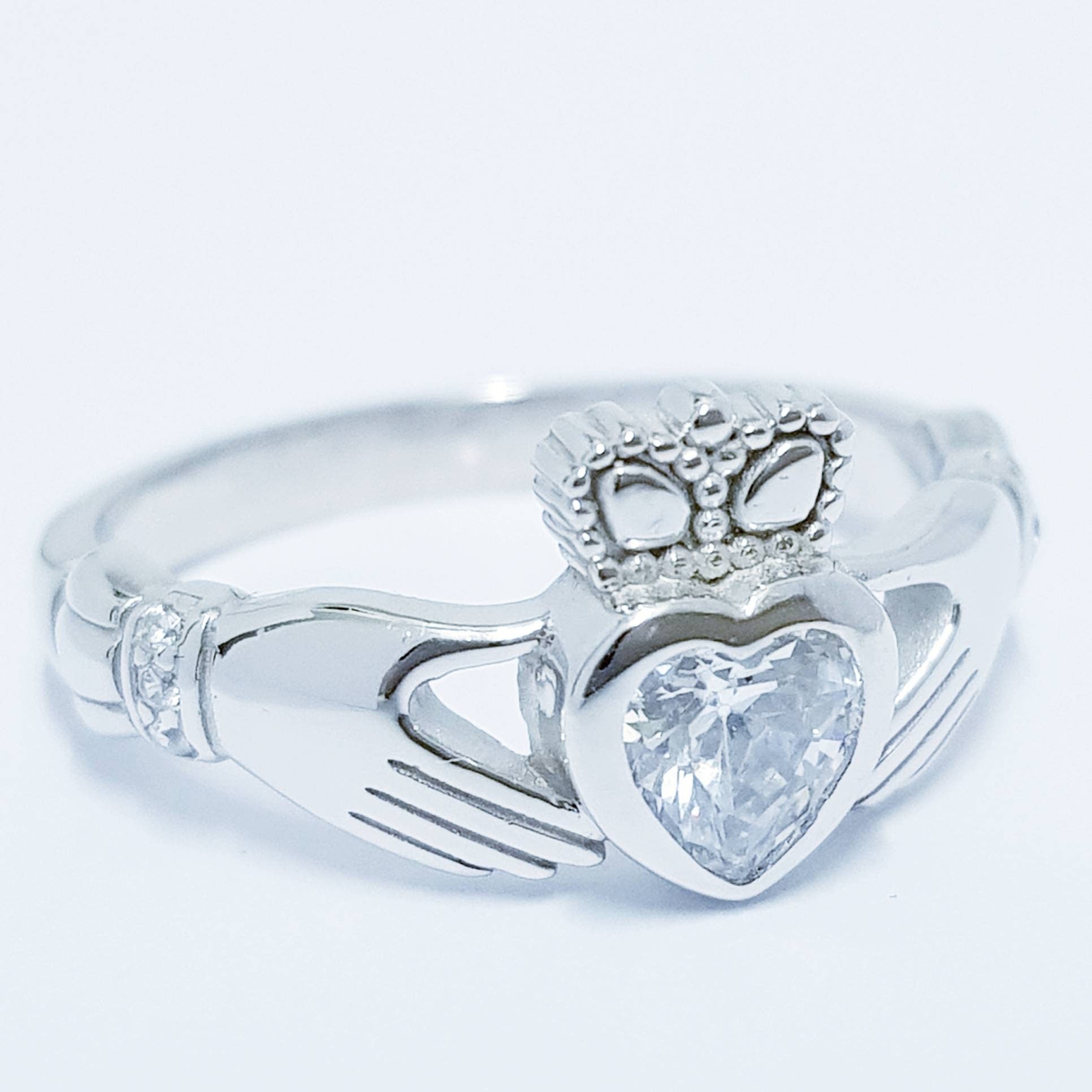 Sterling Silver Claddagh ring, Birthstone Claddagh Ring, April claddagh