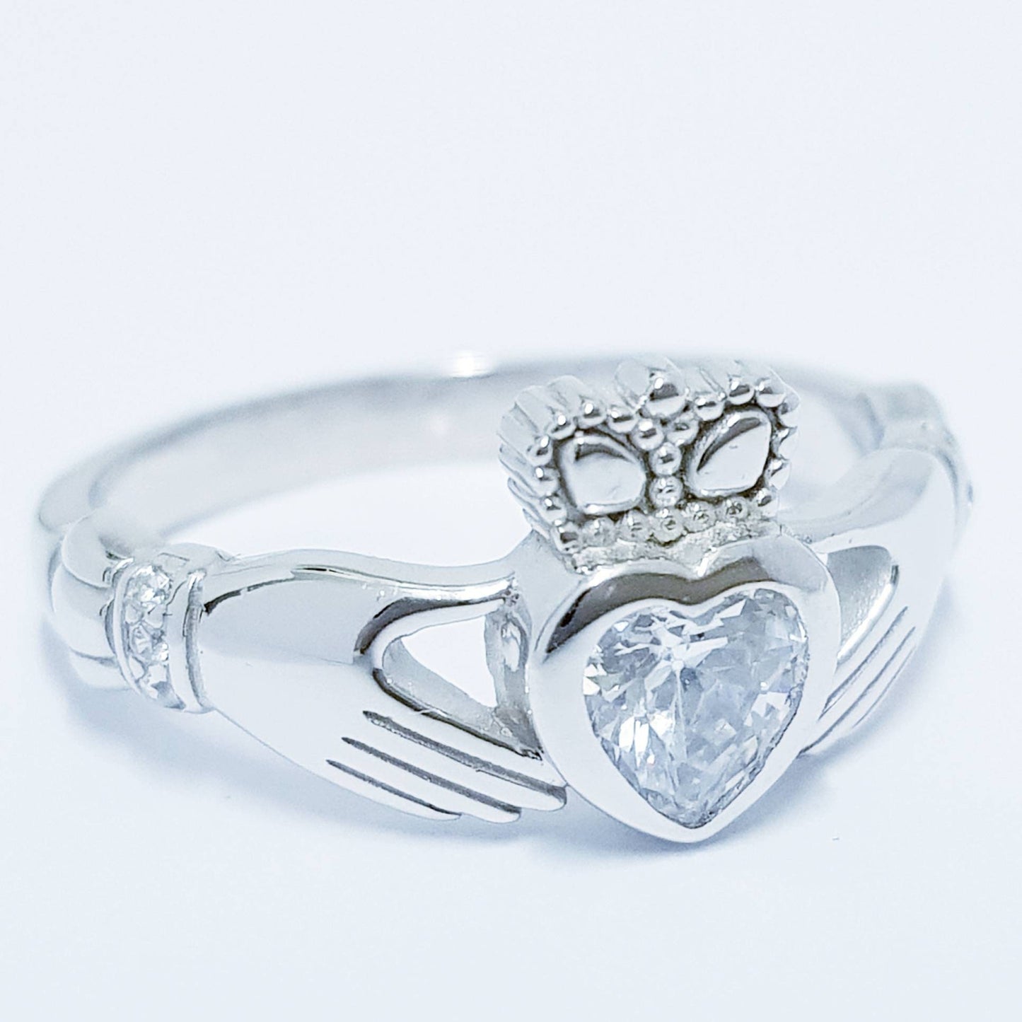 Cubic Zirconia Sterling Silver Claddagh Ring