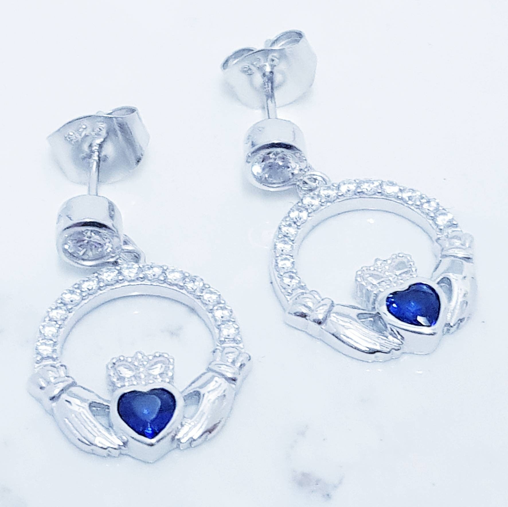 Claddagh Earrings, Silver Claddagh Earrings, Claddagh drop Earrings