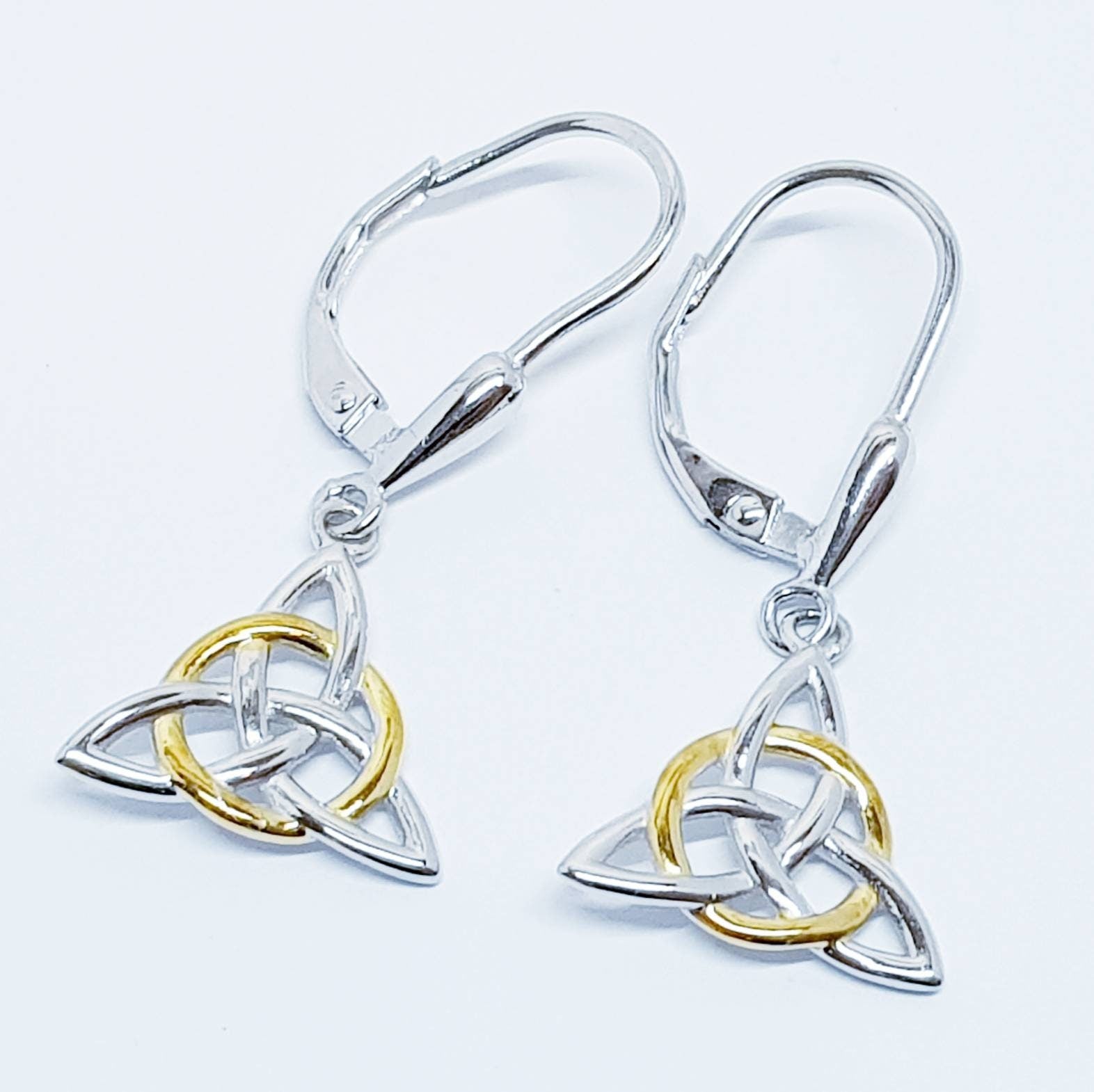 Silver Celtic knot Earrings, Irish Earrings, two tone Celtic Earrings