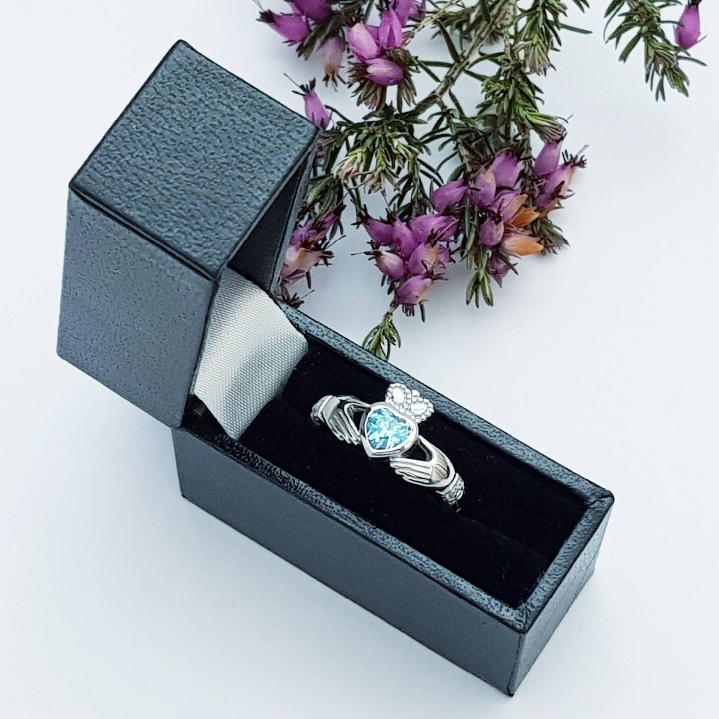 Electric Blue Stone Sterling Silver Claddagh Ring