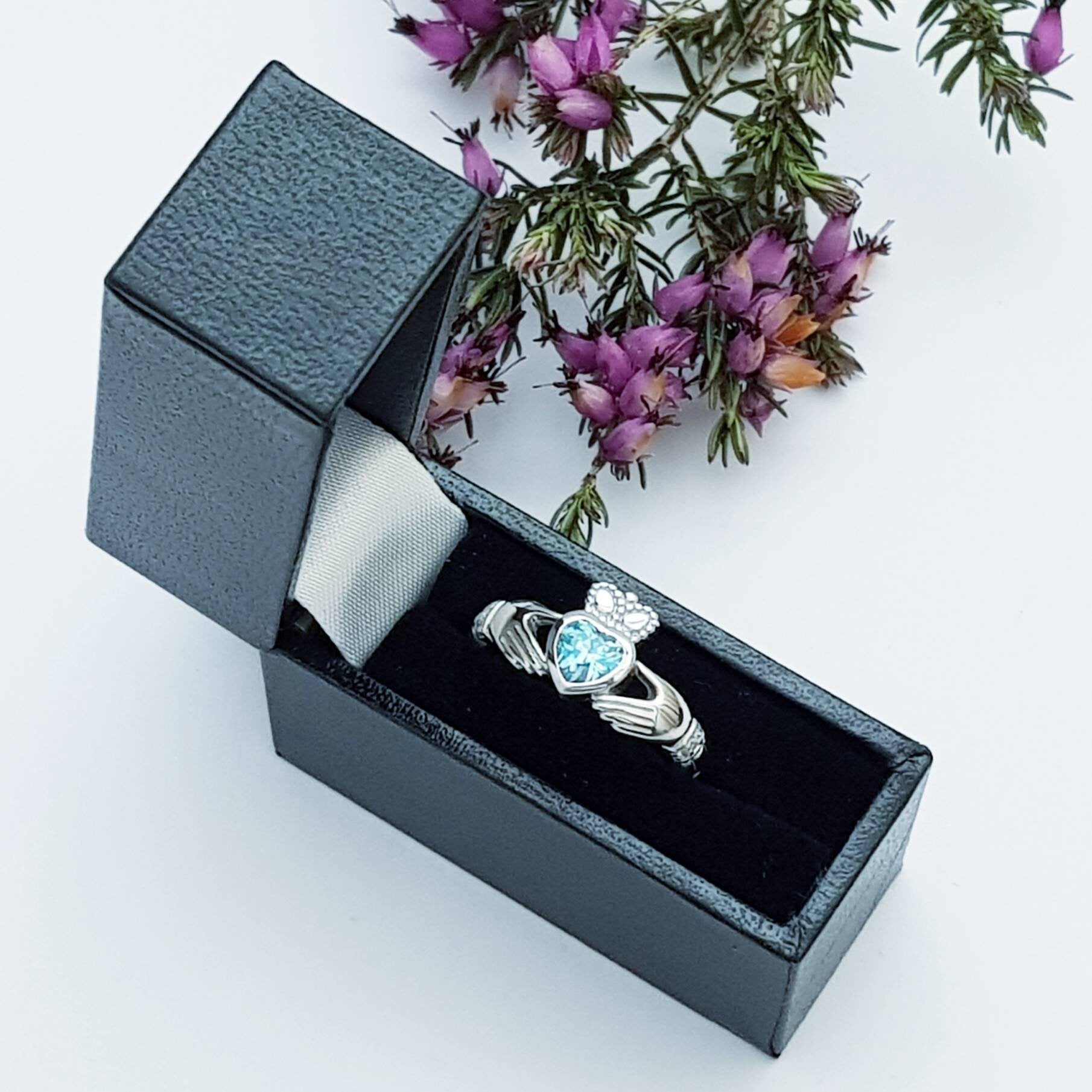 Electric Blue Stone Sterling Silver Claddagh Ring