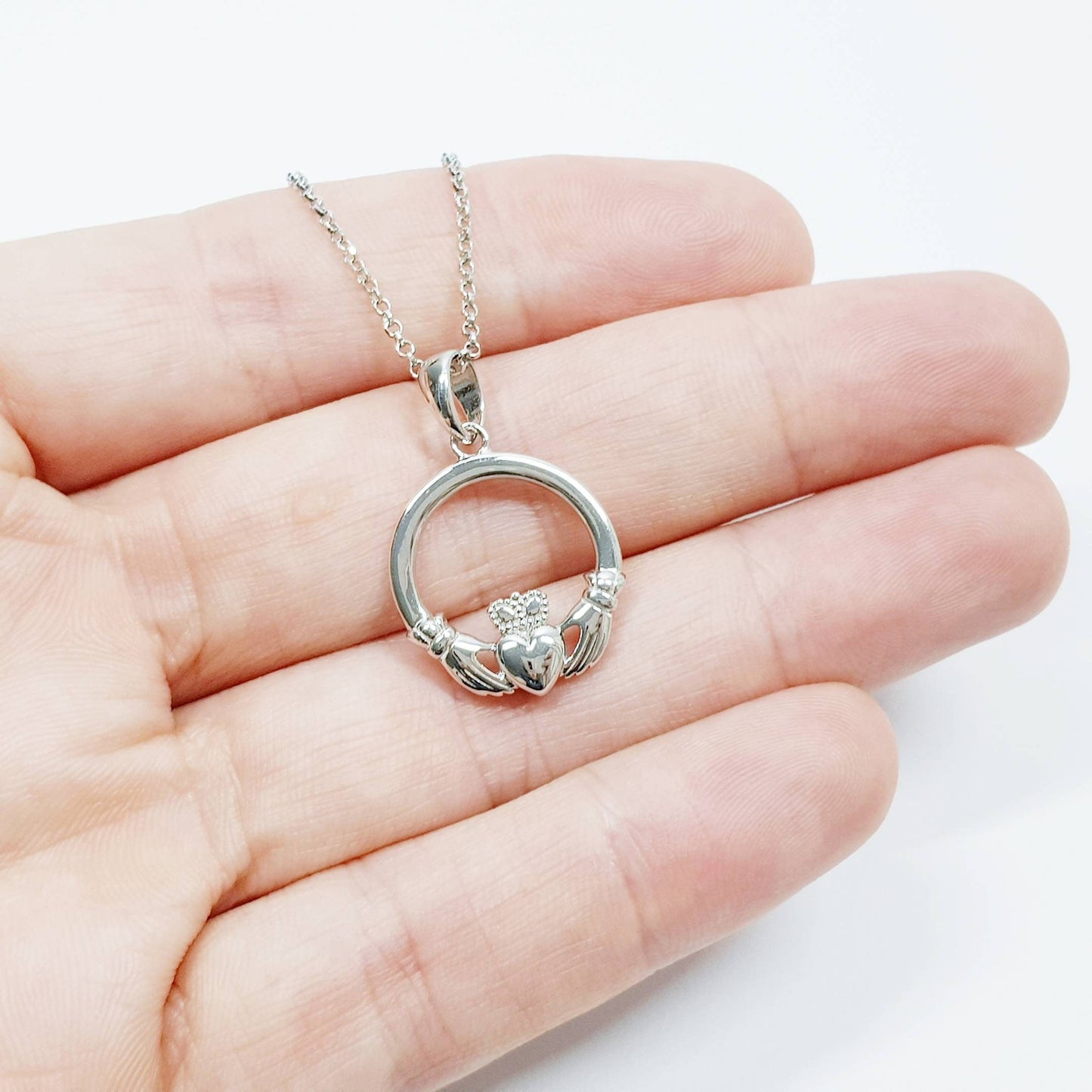 Sterling silver Claddagh pendant, claddagh necklace made in Ireland