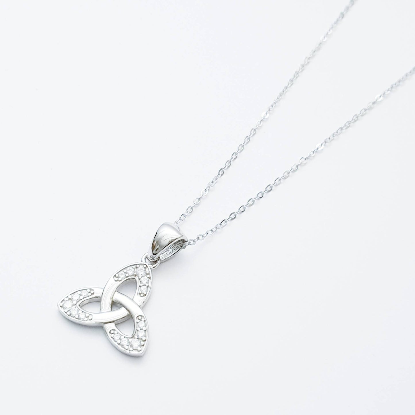 Celtic Trinity knot pendant, celtic triquetra necklace with angel wing chain