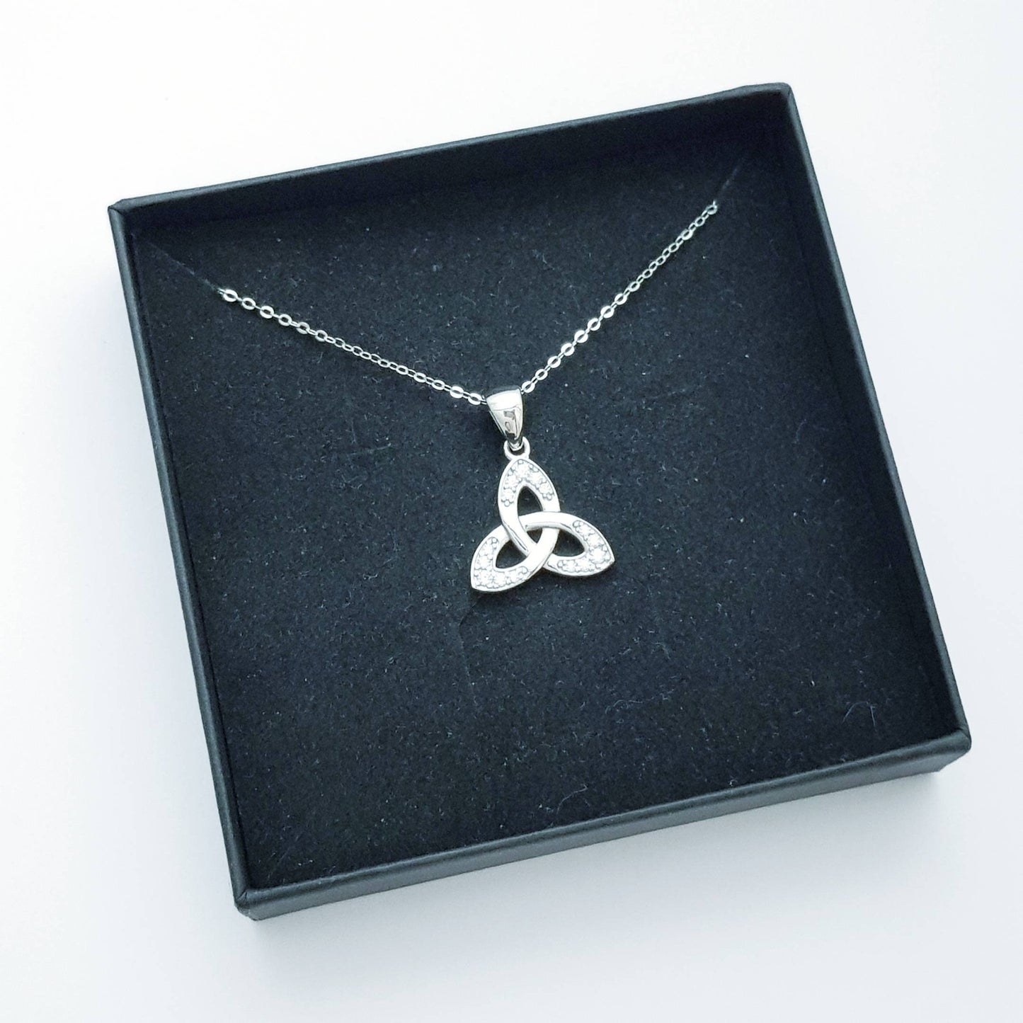 Celtic Trinity knot pendant, celtic triquetra necklace with angel wing chain