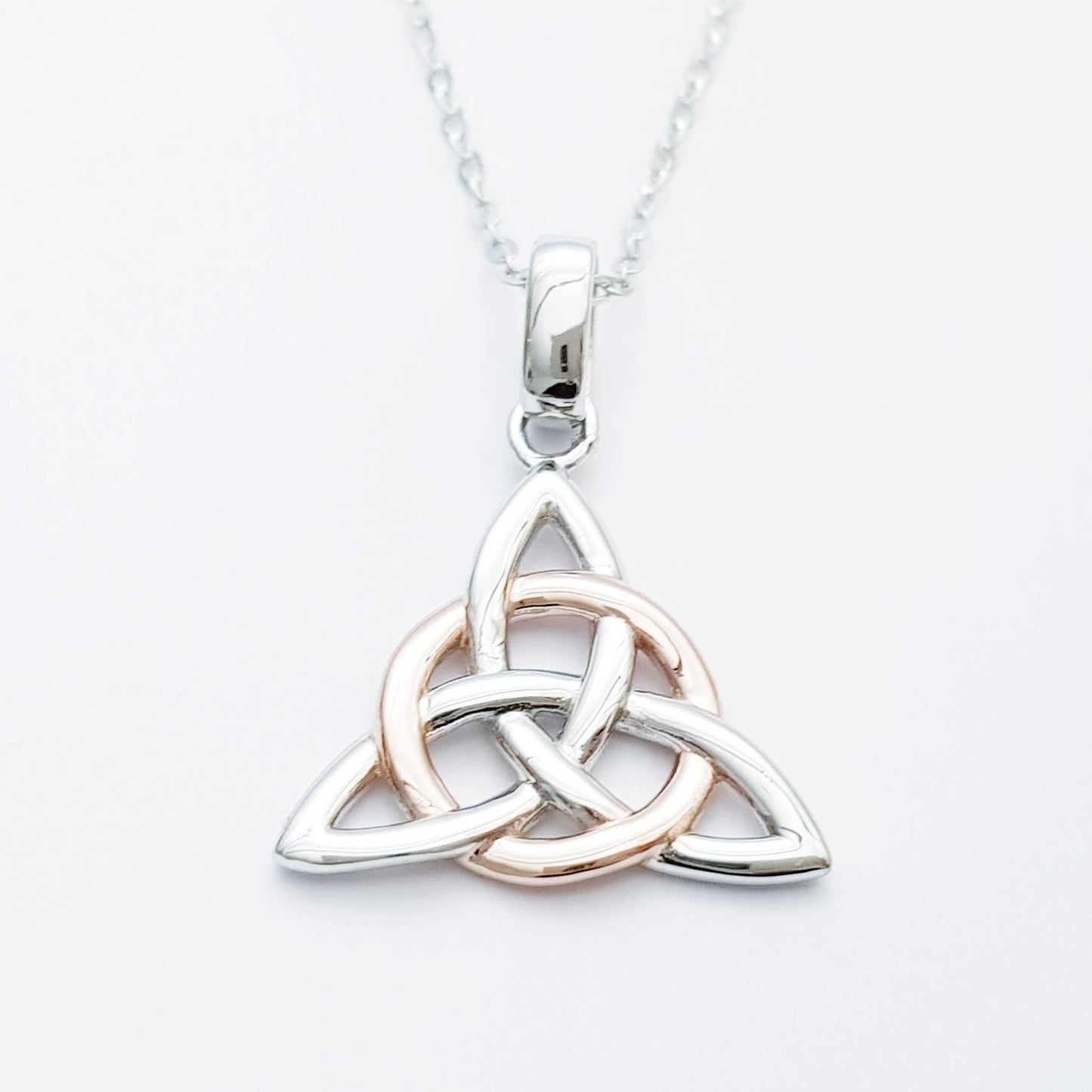 Celtic knot pendant, rose gold plated Celtic triquetra necklace, Celtic jewelry made in Ireland