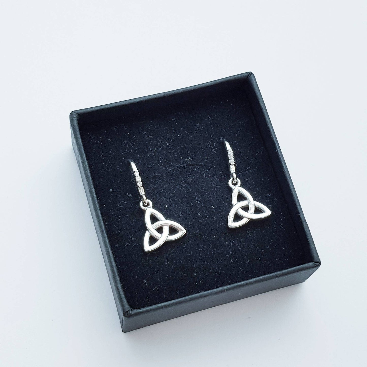 Minimal Celtic drop Earrings, trinity knot French wire earrings, small silver Celtic earrings