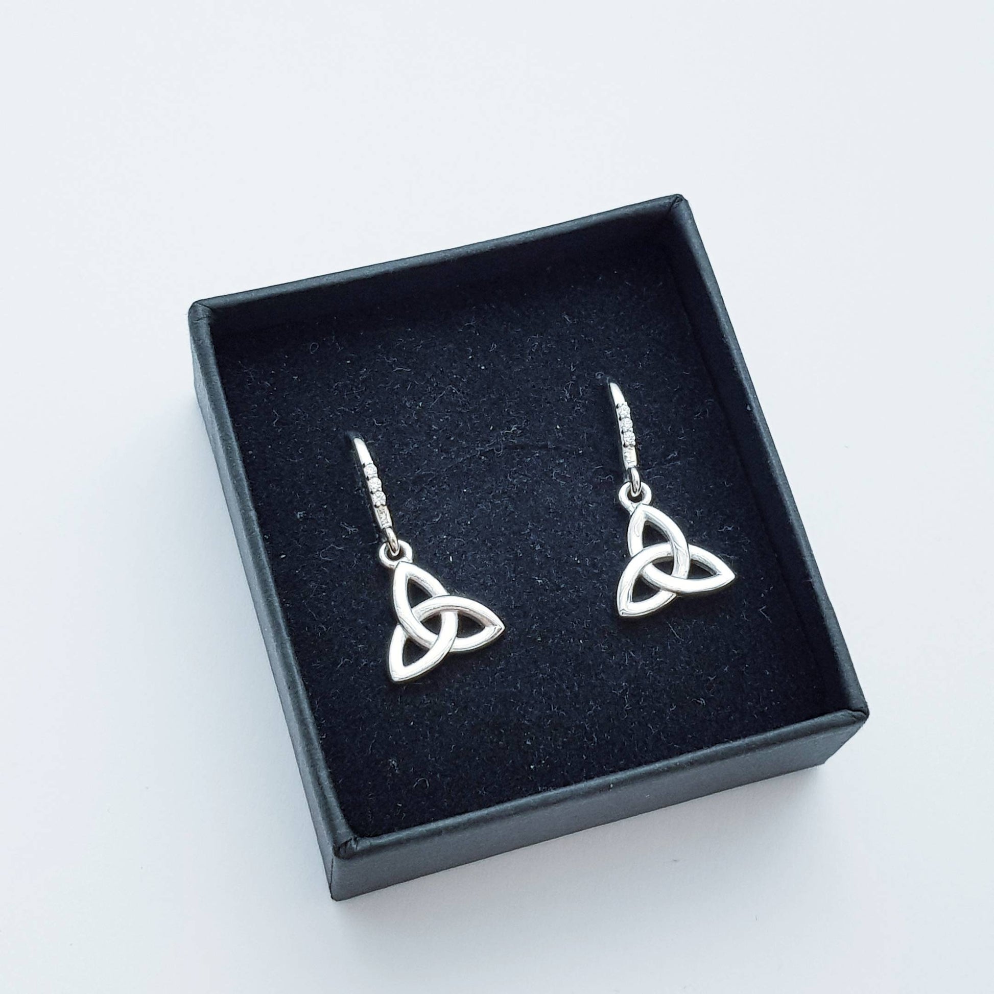 Minimal Celtic drop Earrings, trinity knot French wire earrings, small silver Celtic earrings