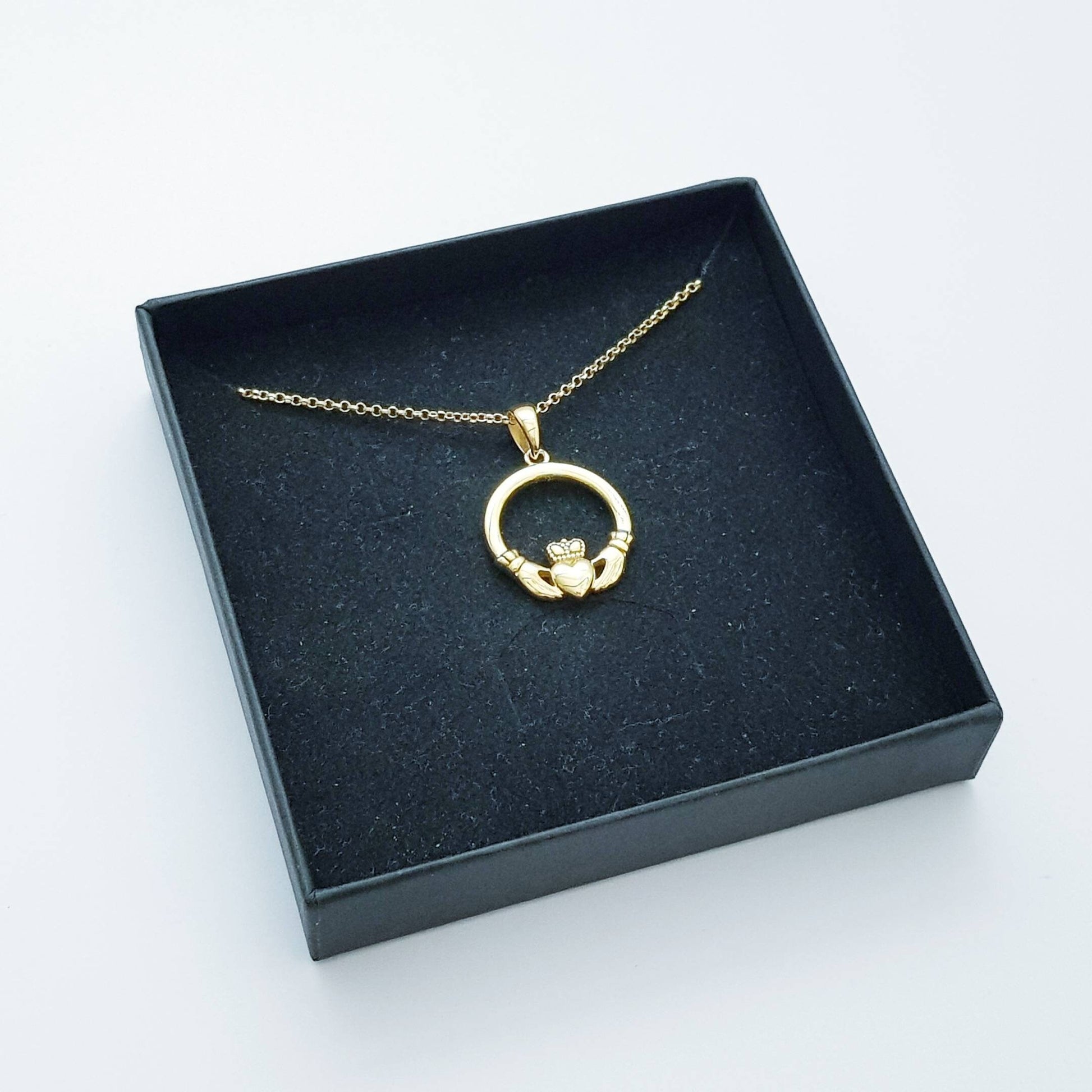 Gold Claddagh pendant, Irish claddagh necklace from Galway, Ireland, claddagh celtic pendant