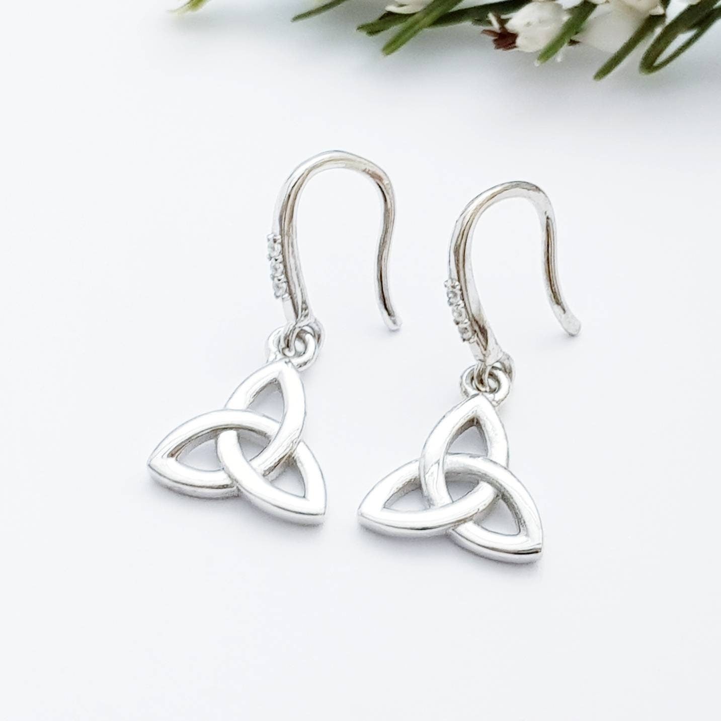 Minimal Celtic drop Earrings, trinity knot French wire earrings, small silver Celtic earrings
