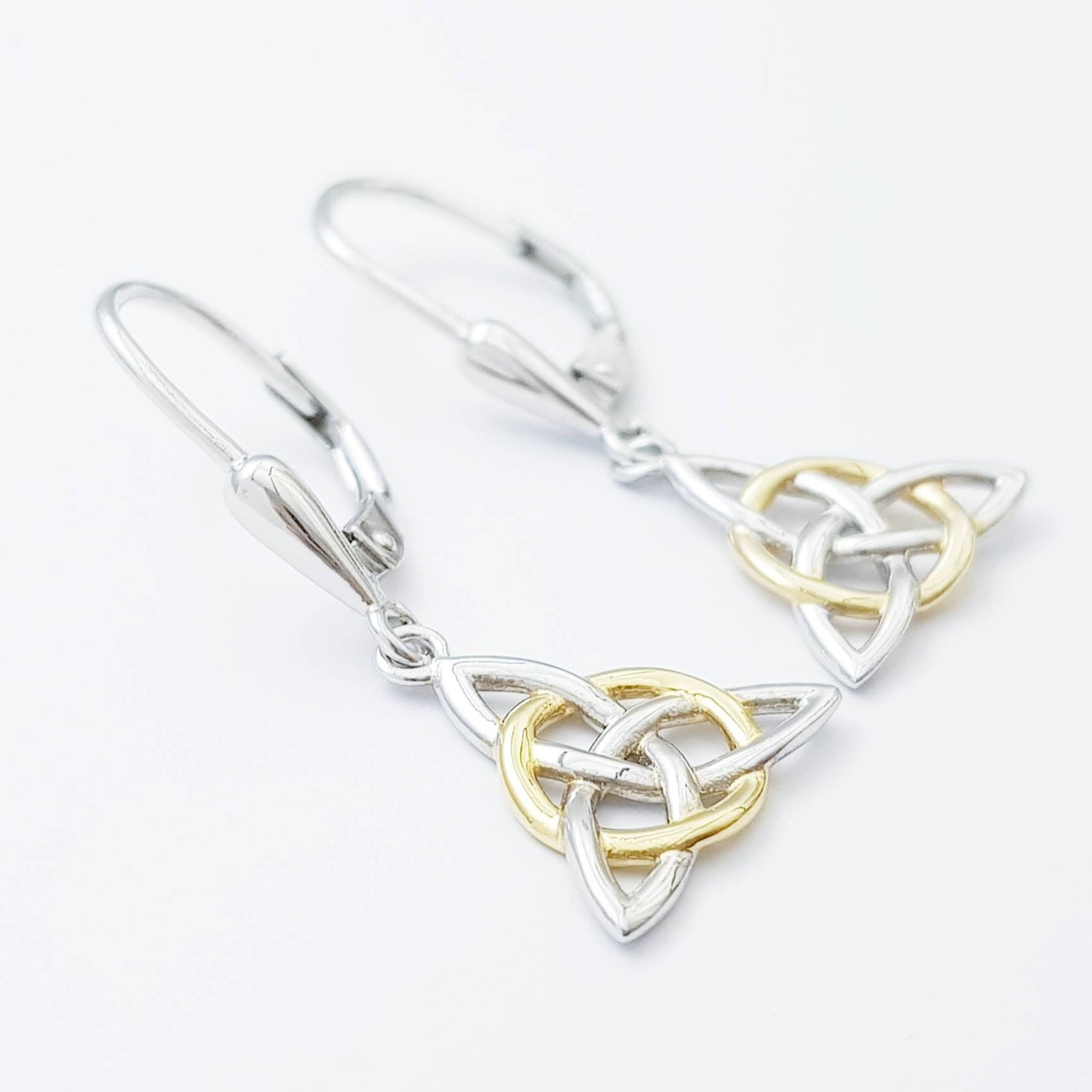 Silver Celtic knot Earrings, Irish Earrings, two tone Celtic Earrings