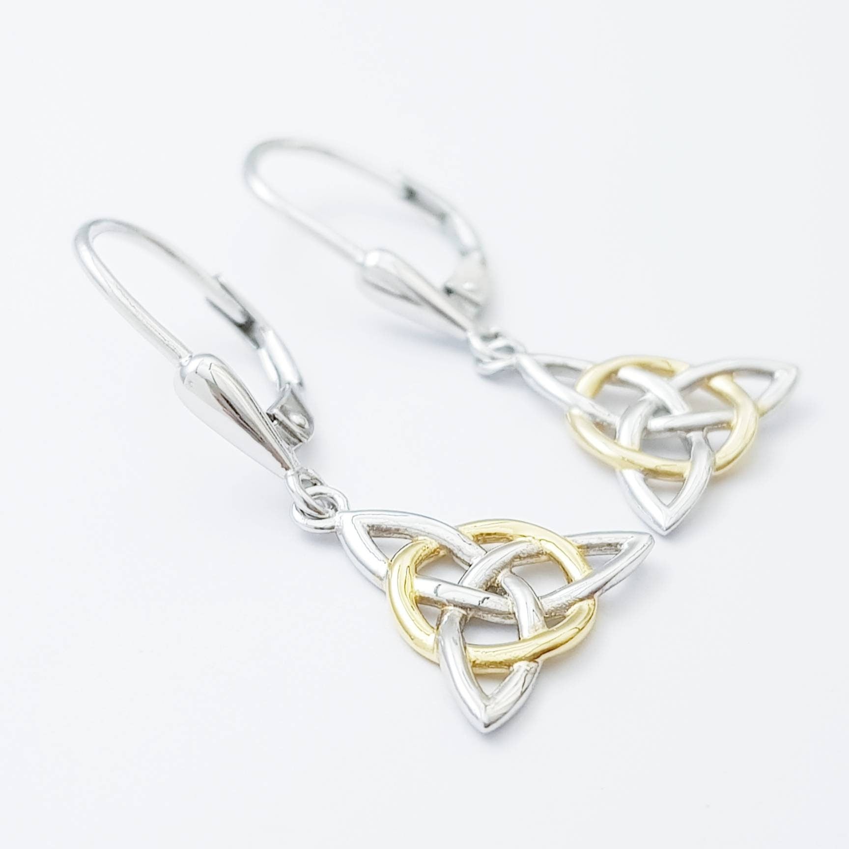 Silver Celtic knot Earrings, Irish Earrings, two tone Celtic Earrings