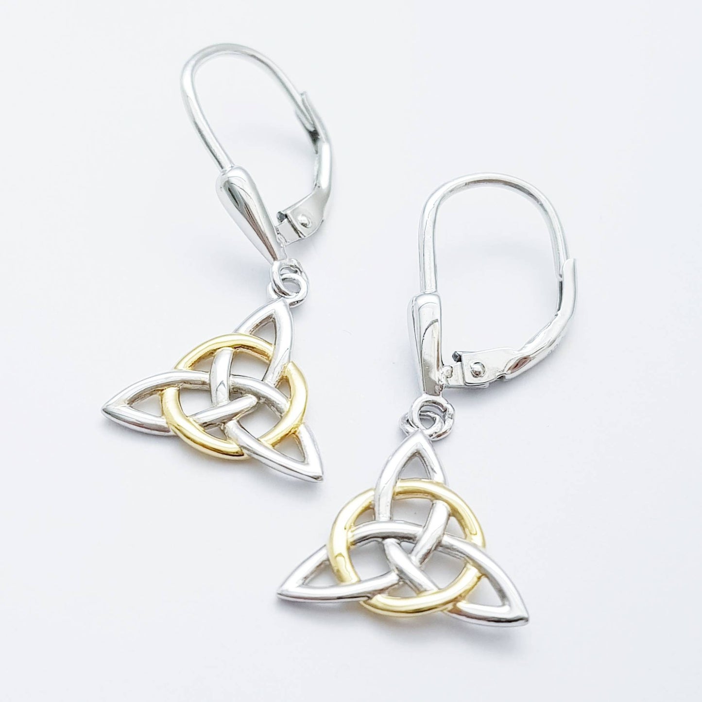 Silver Celtic knot Earrings, Irish Earrings, two tone Celtic Earrings