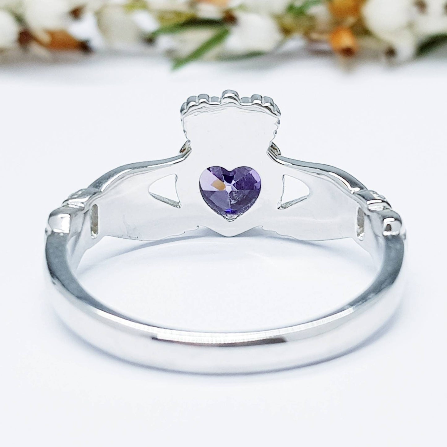 Amethyst Sterling Silver Claddagh Ring