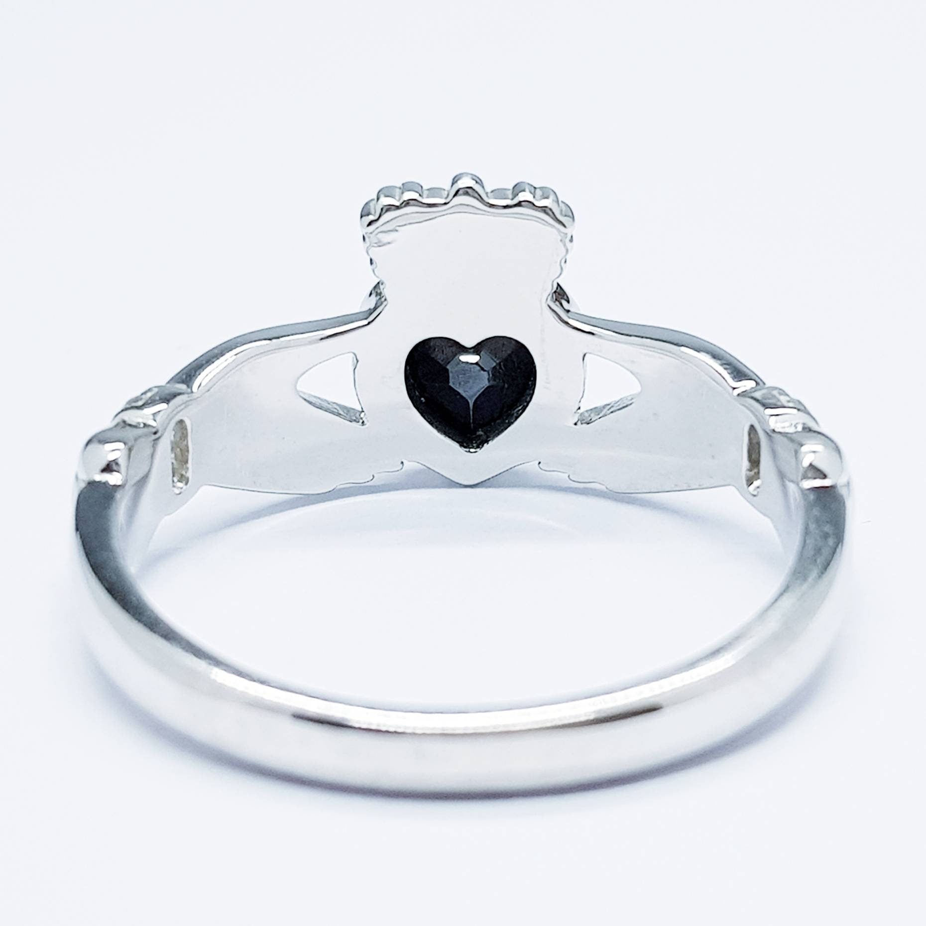 Irish Claddagh ring set with black stone, silver claddagh rings