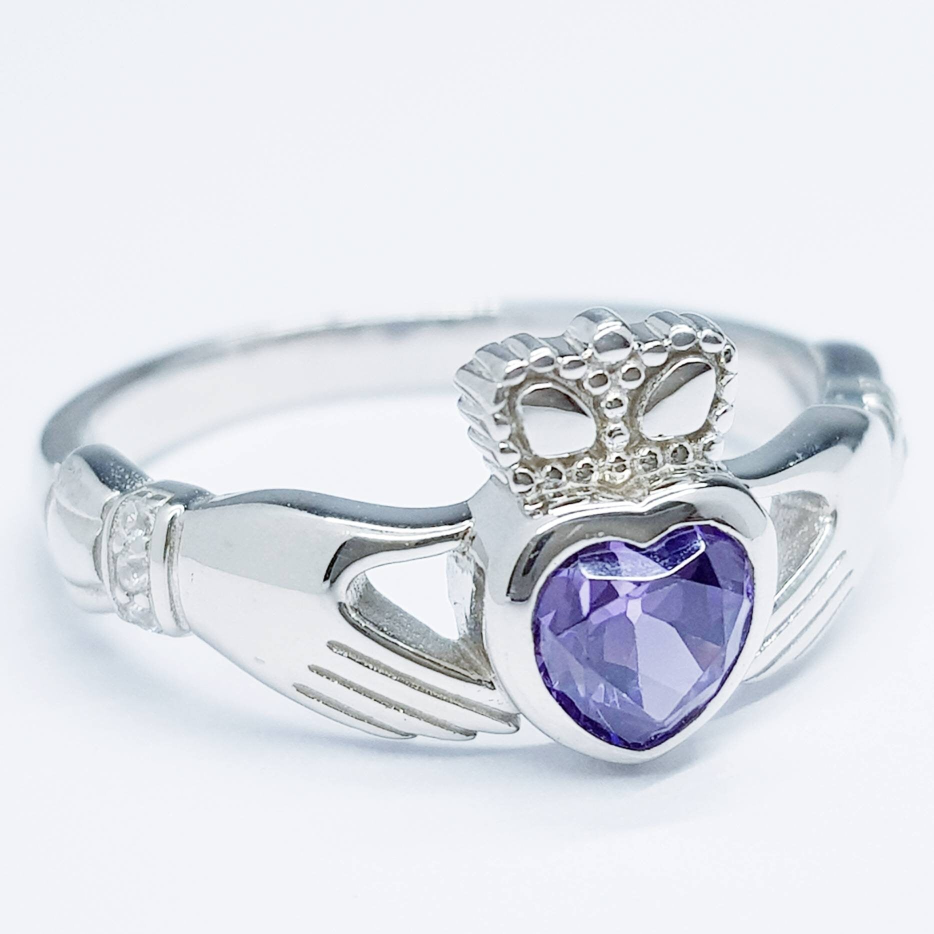 Amethyst Sterling Silver Claddagh Ring