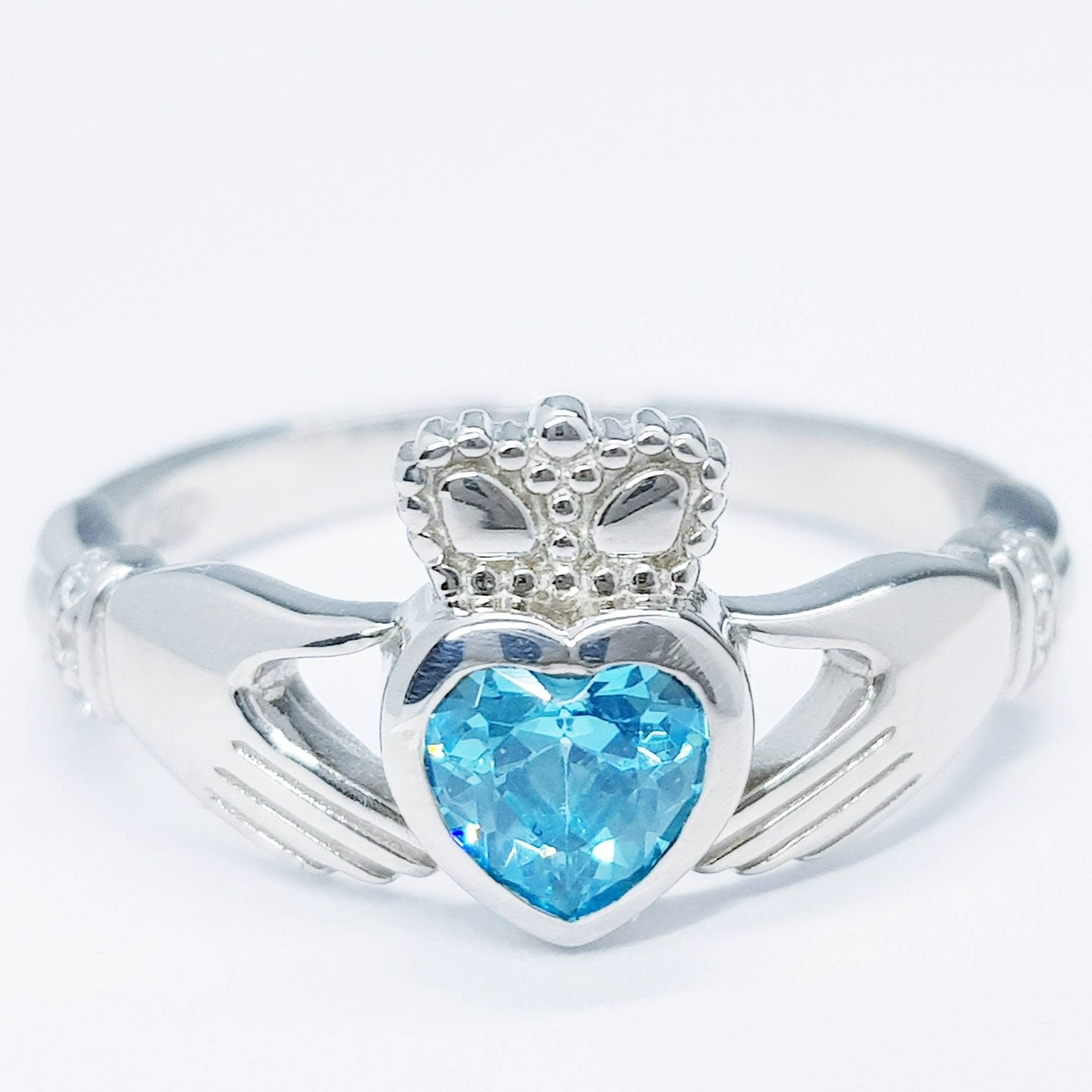 Electric Blue Stone Sterling Silver Claddagh Ring