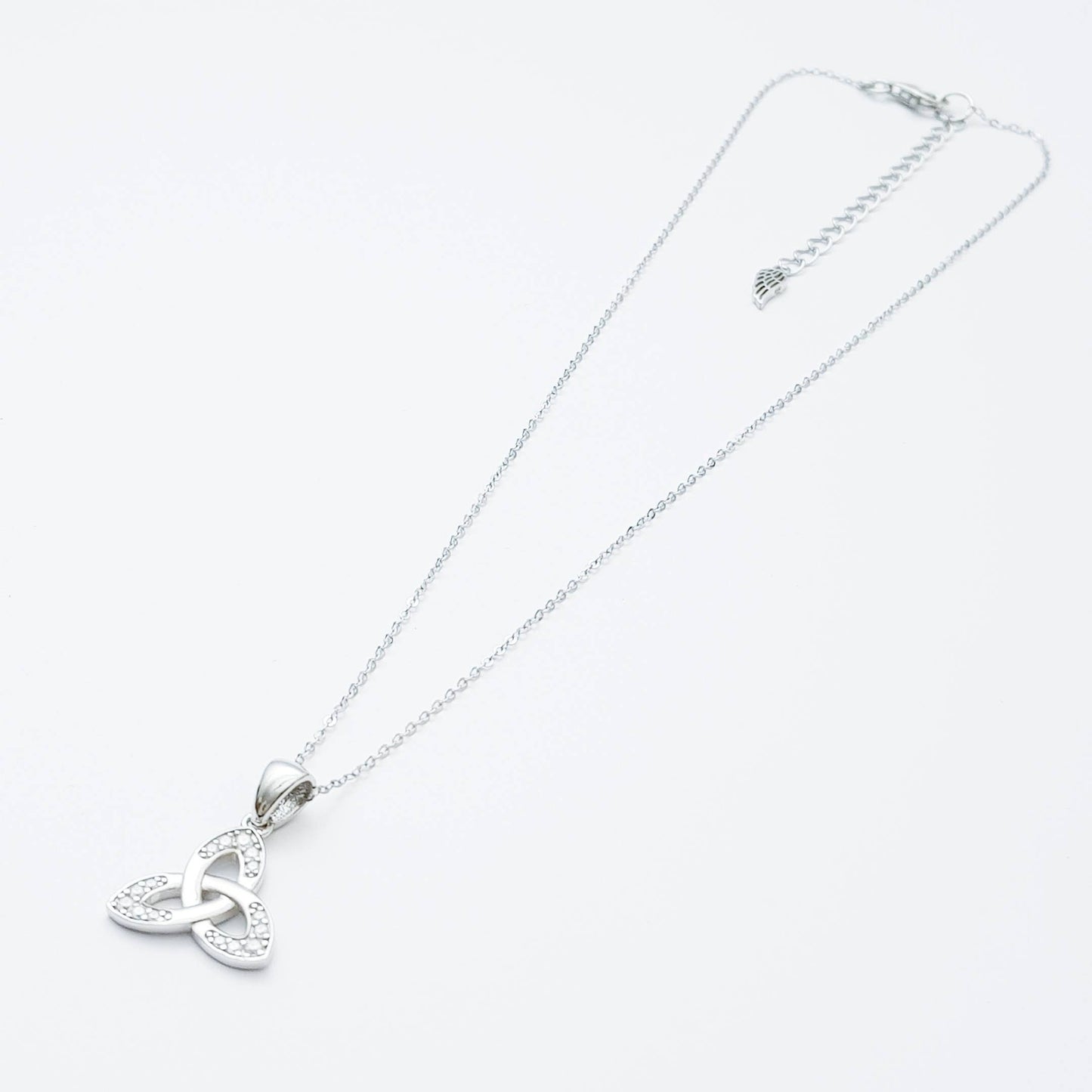 Celtic Trinity knot pendant, celtic triquetra necklace with angel wing chain