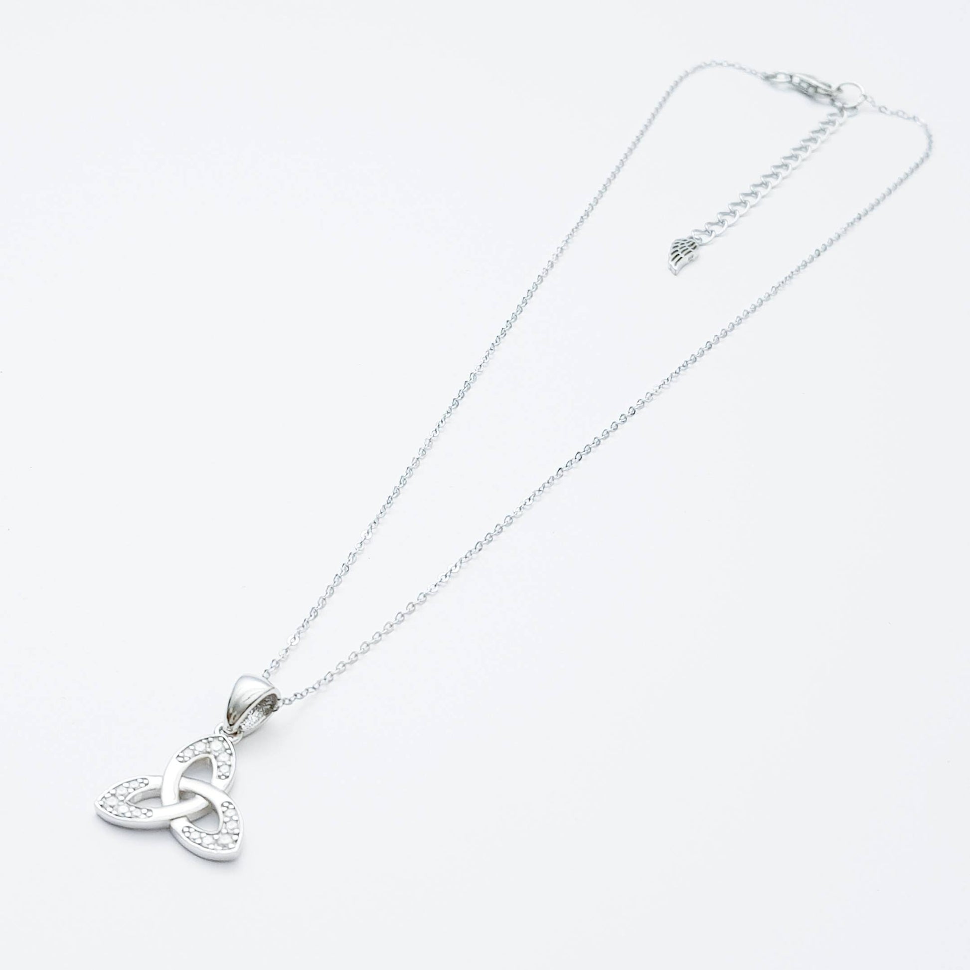 Celtic Trinity knot pendant, celtic triquetra necklace with angel wing chain