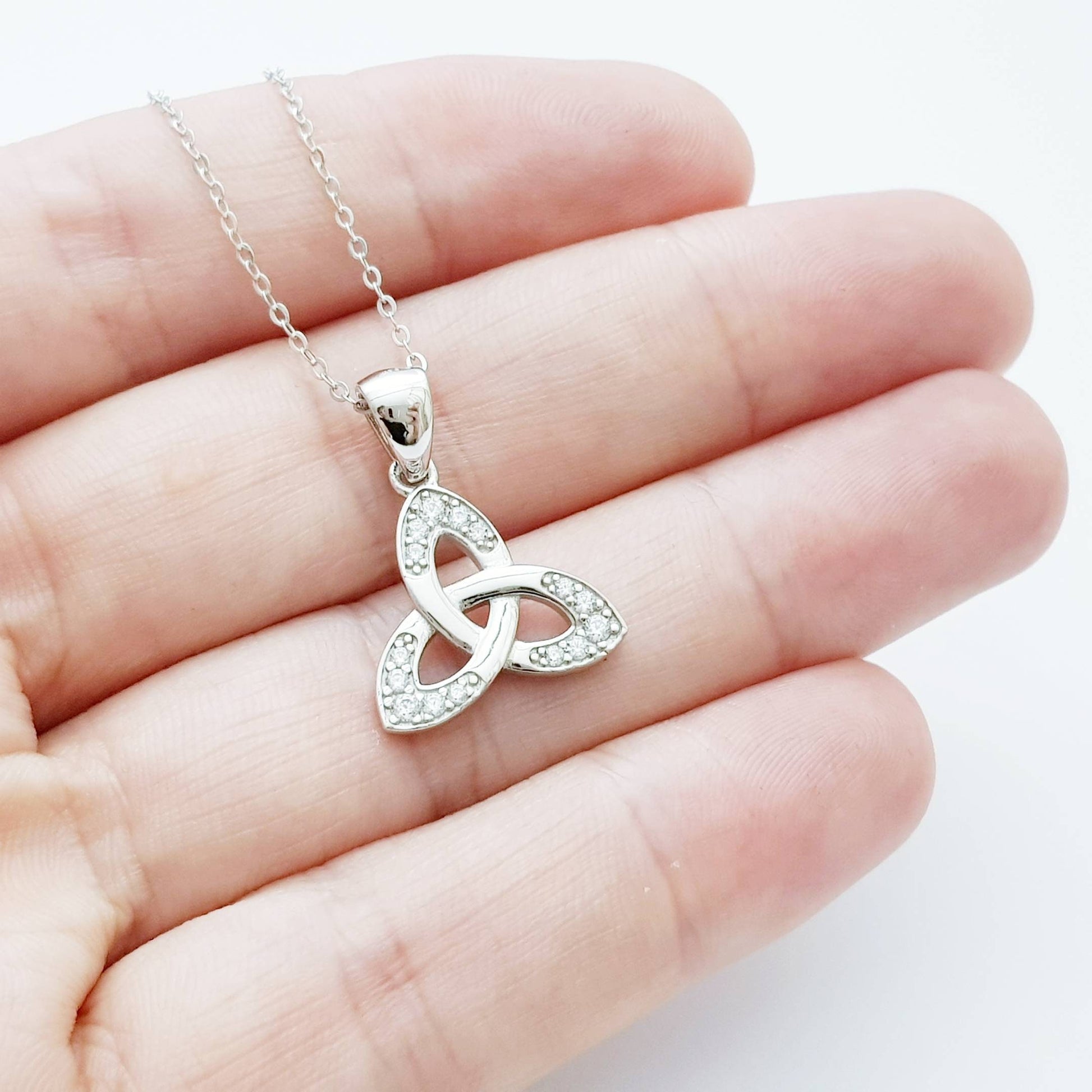 Celtic Trinity knot pendant, celtic triquetra necklace with angel wing chain