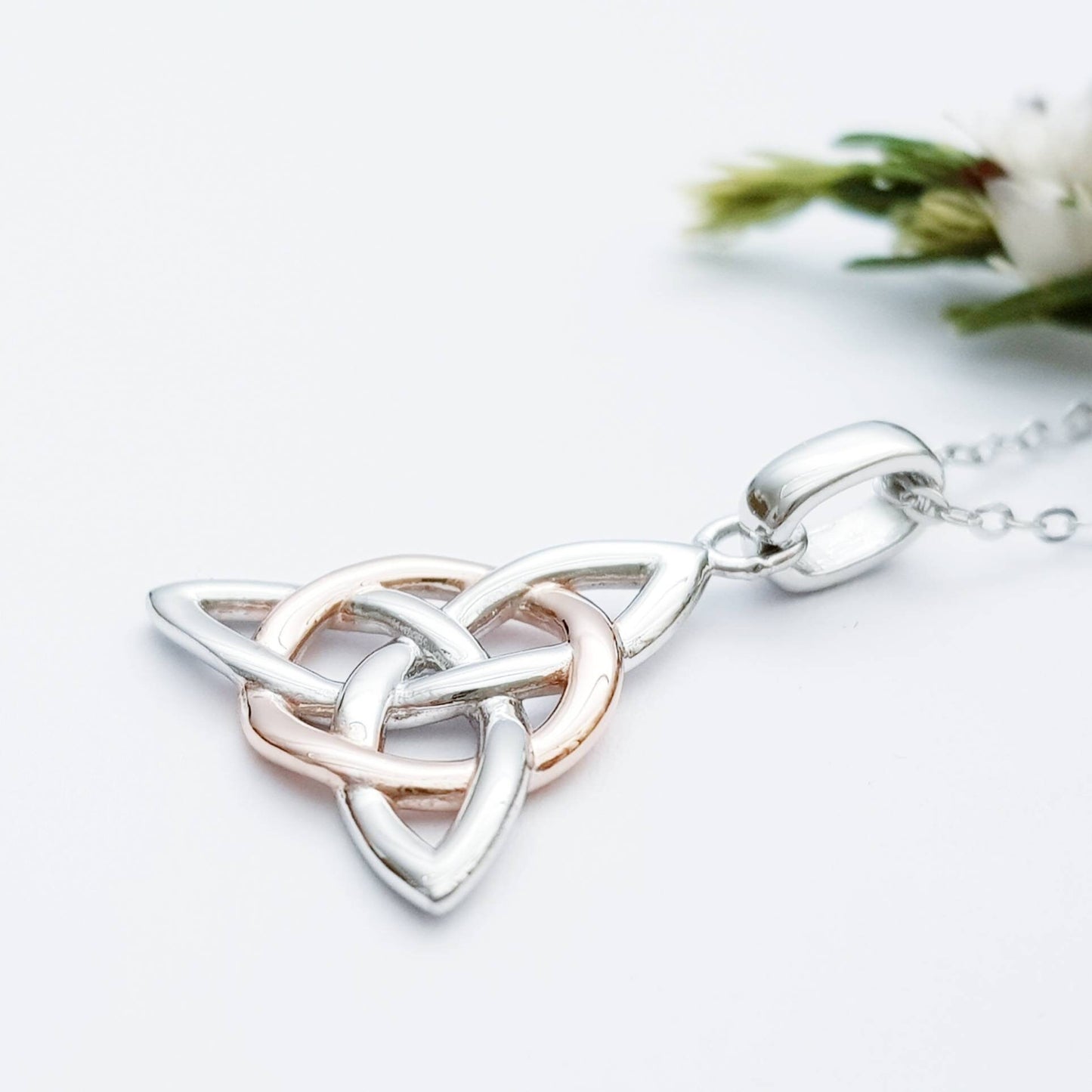 Celtic knot pendant, rose gold plated Celtic triquetra necklace, Celtic jewelry made in Ireland