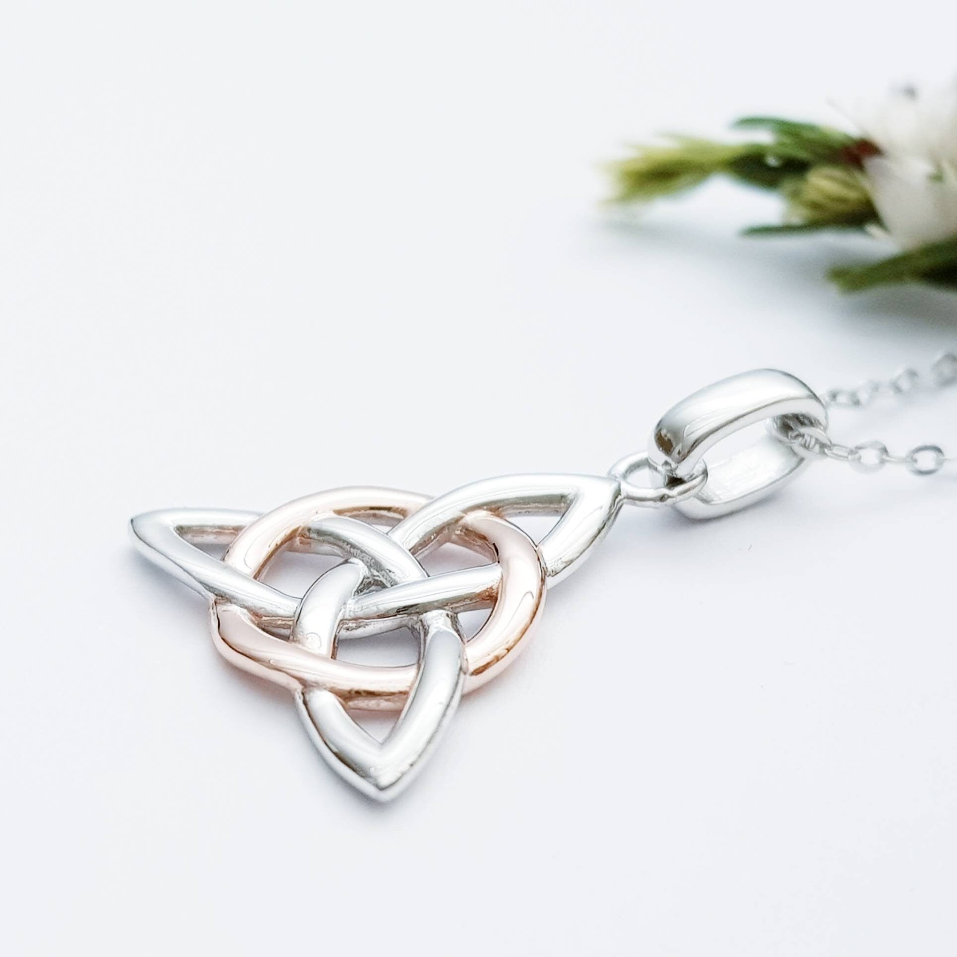 Celtic knot pendant, rose gold plated Celtic triquetra necklace, Celtic jewelry made in Ireland