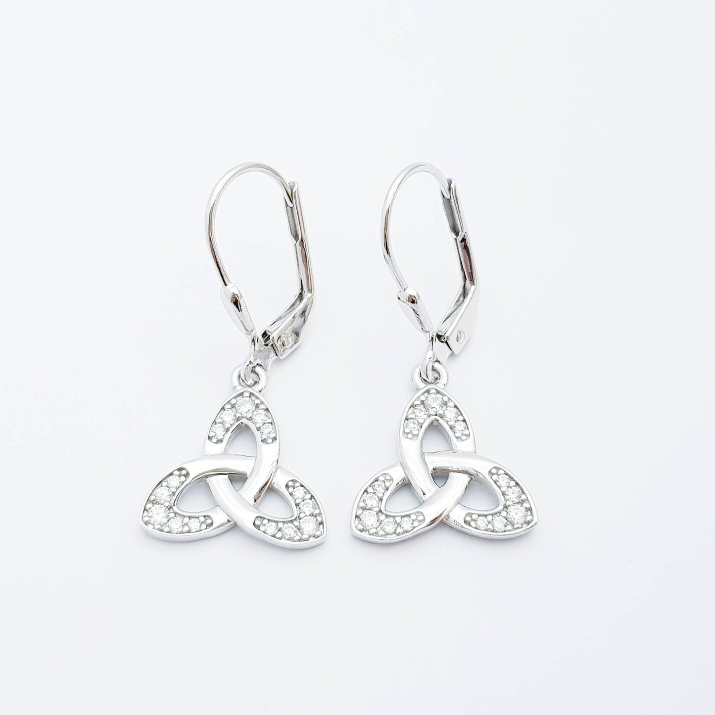 Silver drop Celtic knot Earrings, Celtic lever back, trinity knot earrings