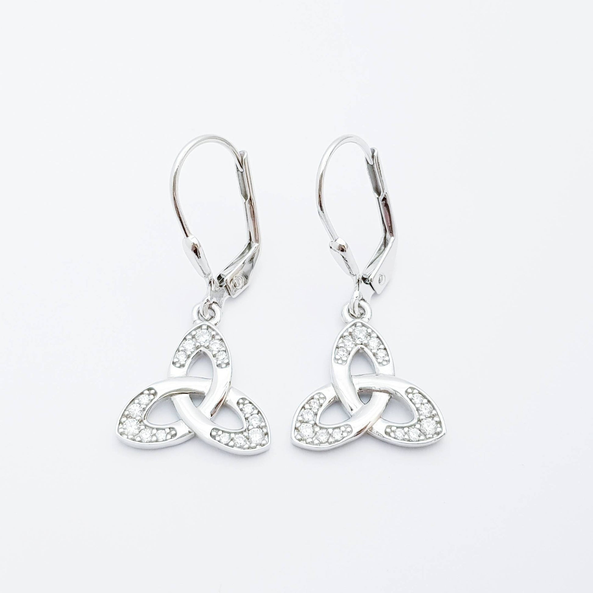 Silver drop Celtic knot Earrings, Celtic lever back, trinity knot earrings