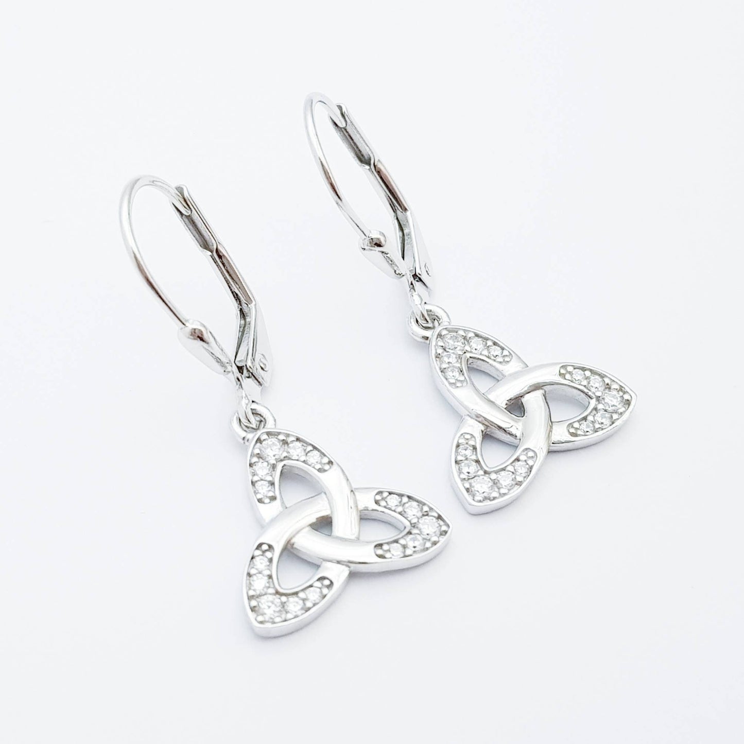 Silver drop Celtic knot Earrings, Celtic lever back, trinity knot earrings
