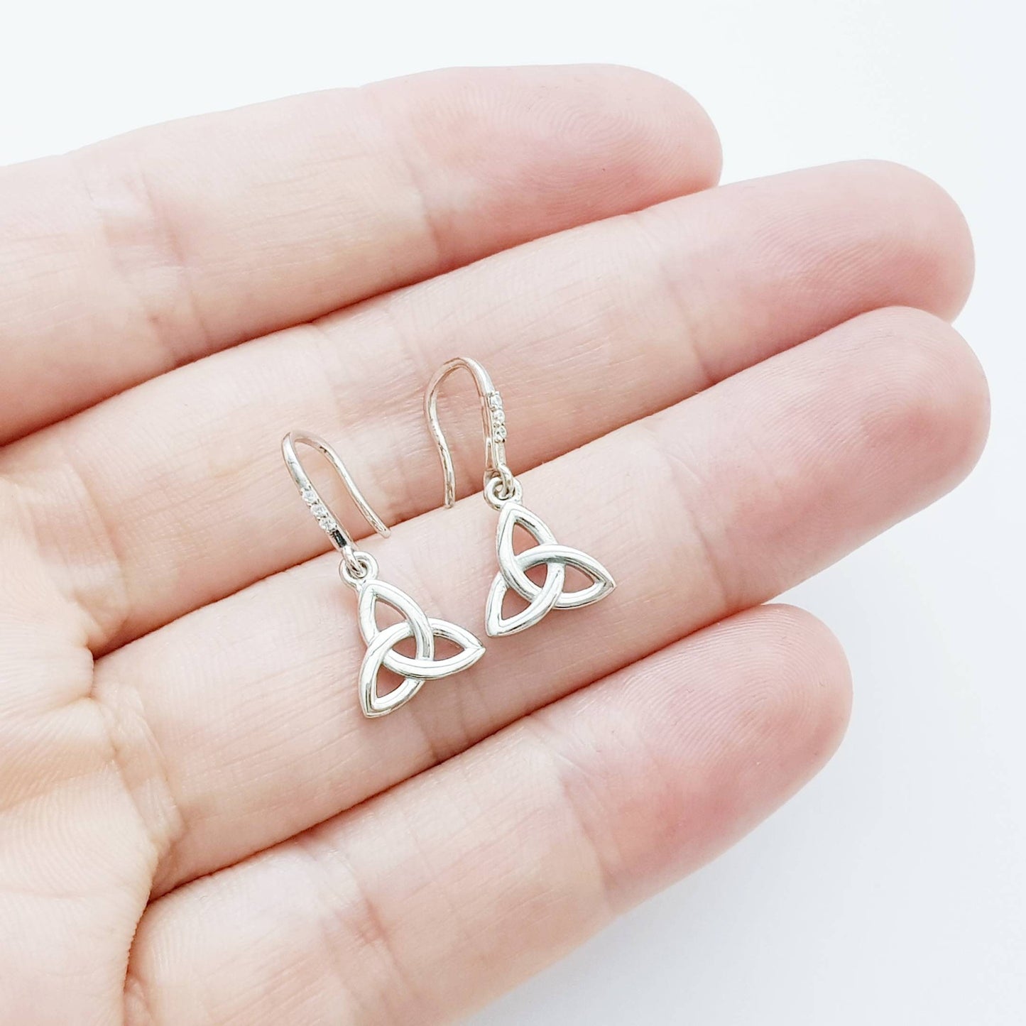 Minimal Celtic drop Earrings, trinity knot French wire earrings, small silver Celtic earrings
