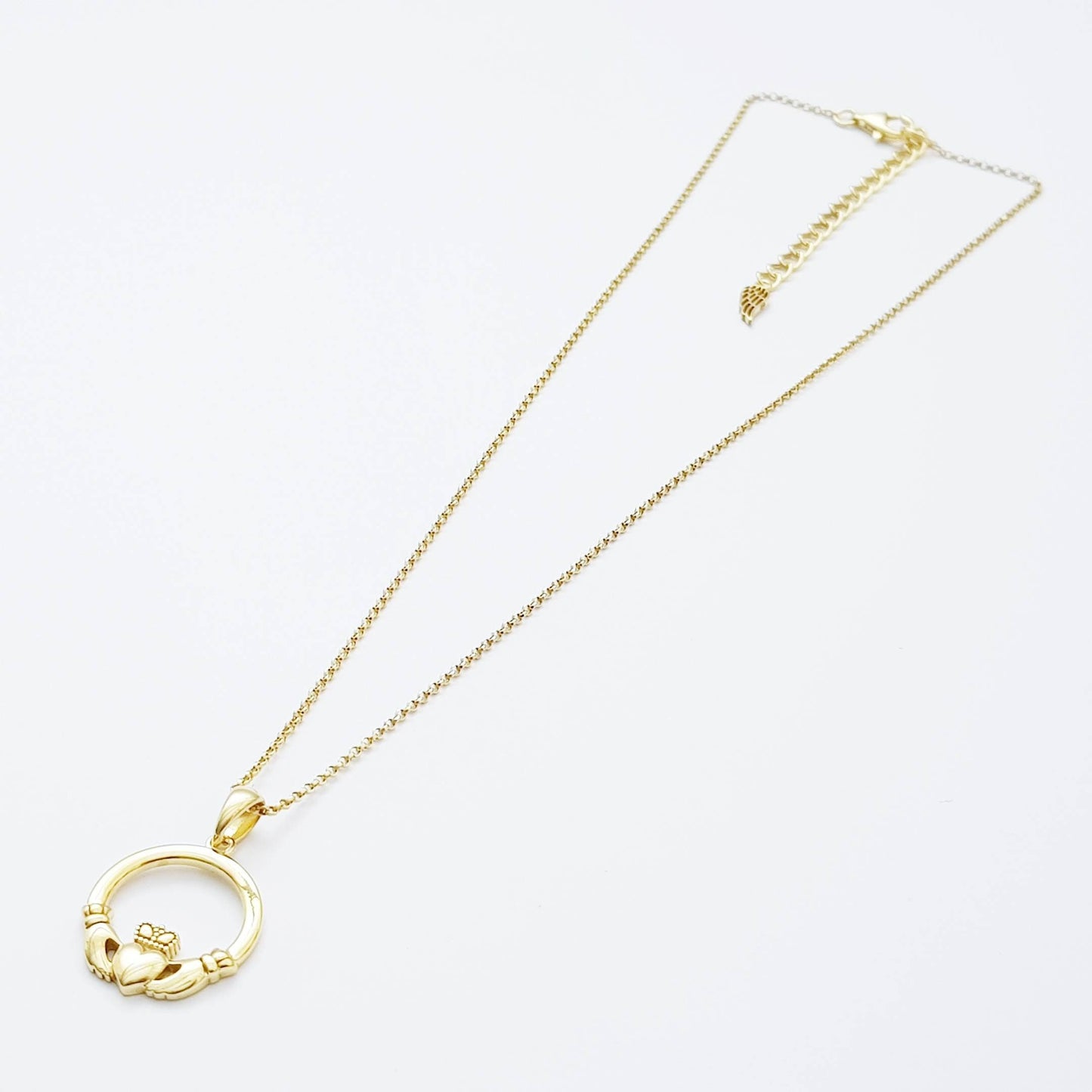 Gold Claddagh pendant, Irish claddagh necklace from Galway, Ireland, claddagh celtic pendant