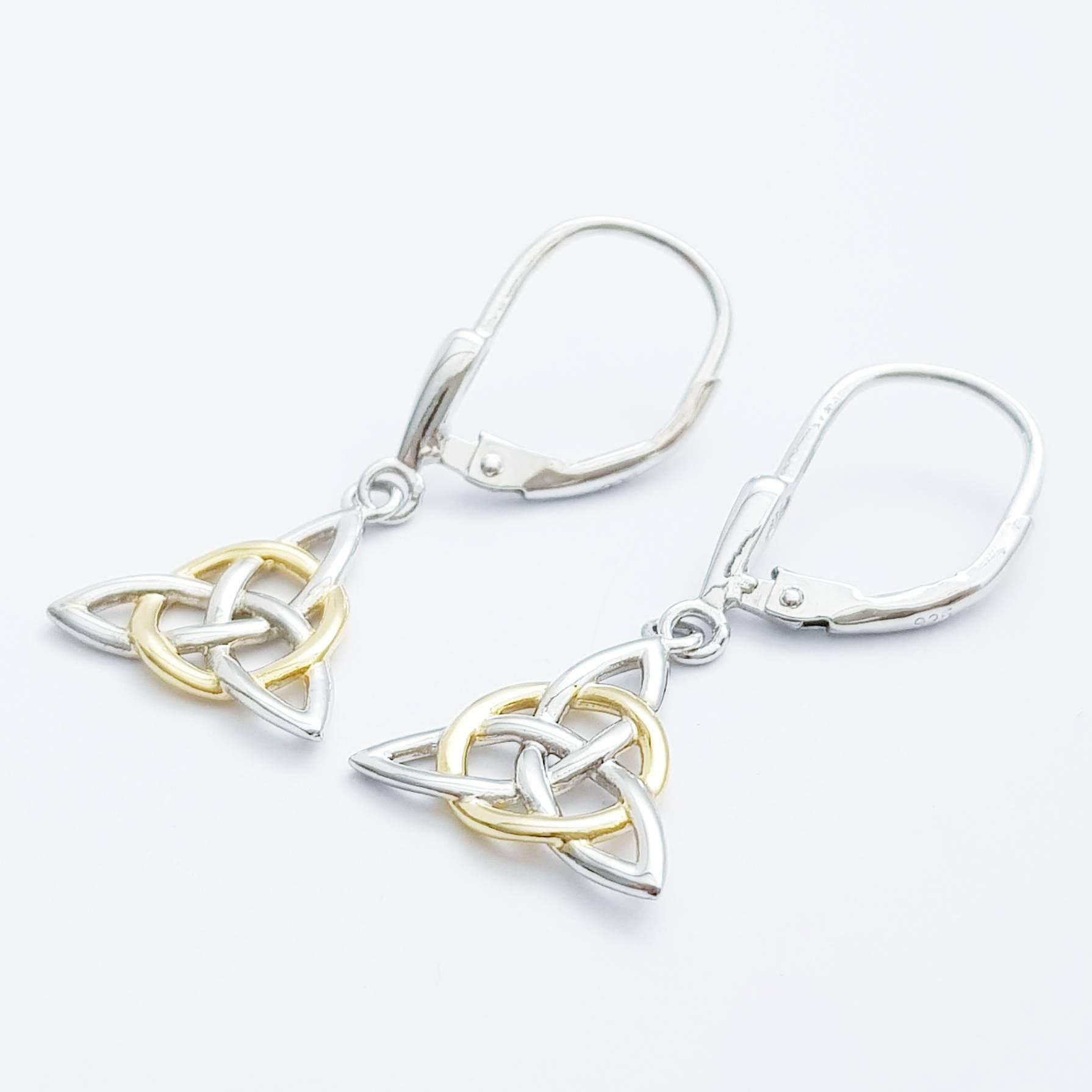Silver Celtic knot Earrings, Irish Earrings, two tone Celtic Earrings