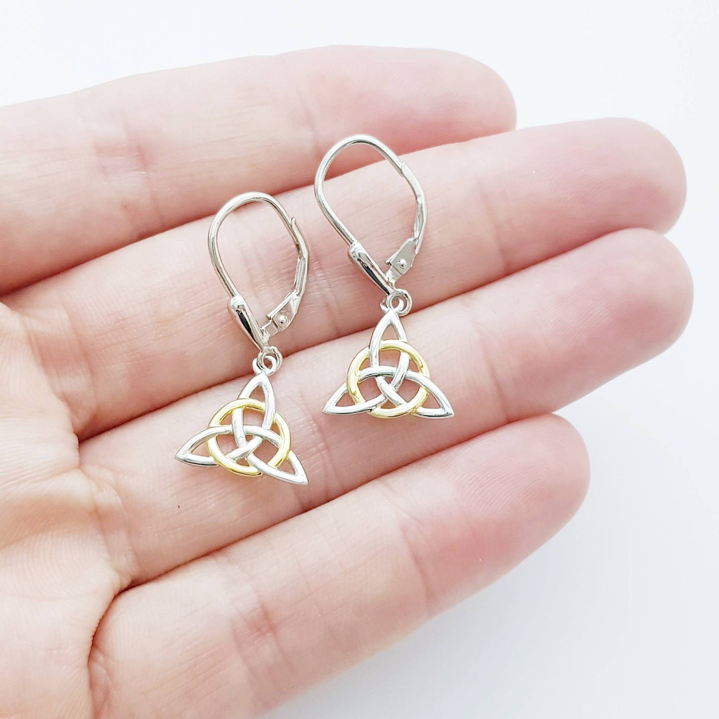 Silver Celtic knot Earrings, Irish Earrings, two tone Celtic Earrings