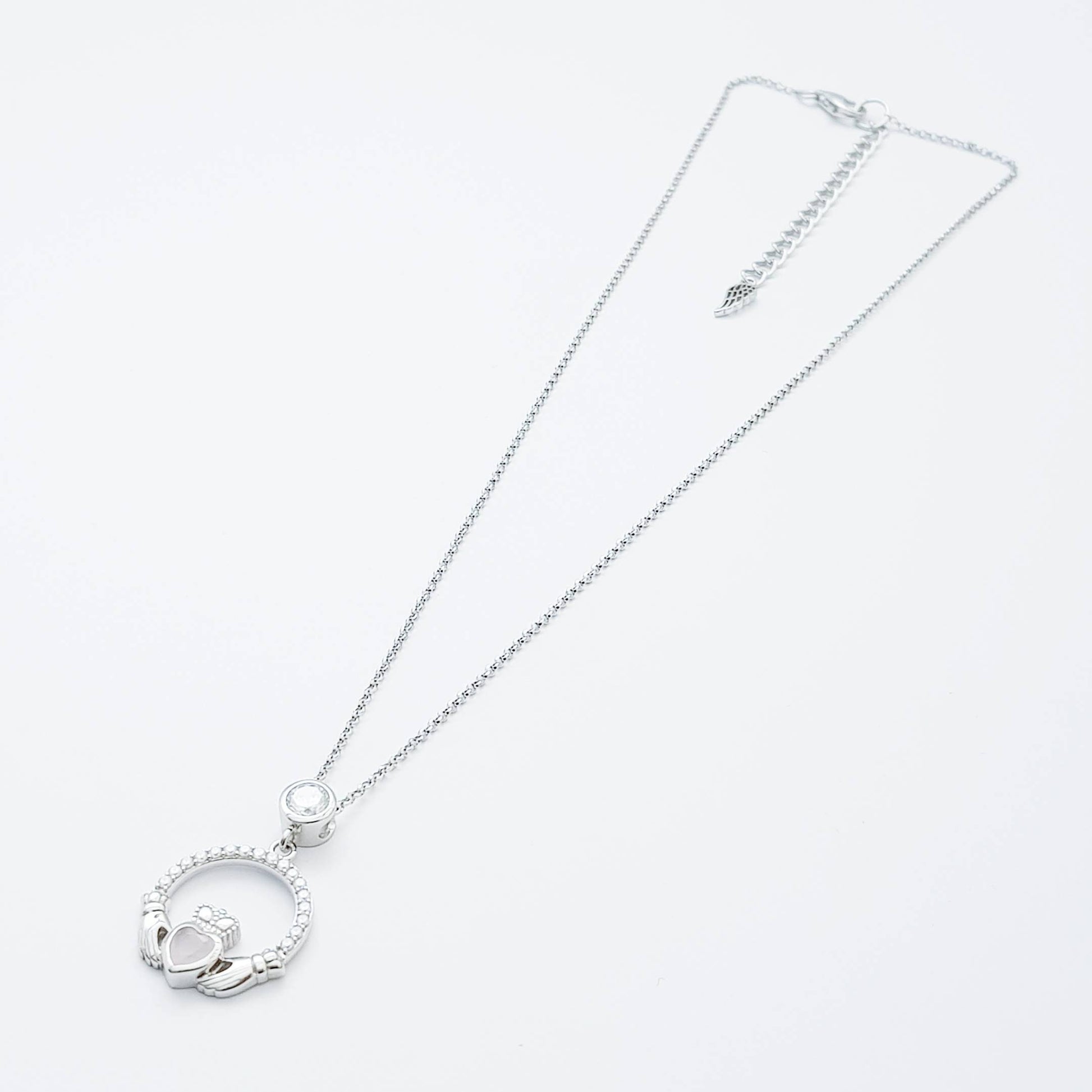 Sterling Silver Claddagh pendant, claddagh necklace, Pink Claddagh chain from Ireland