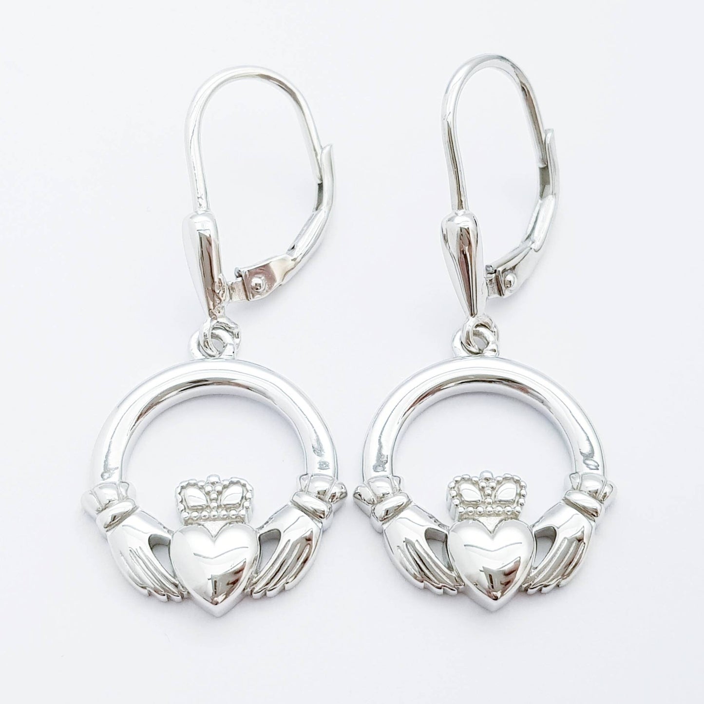 Claddagh Earrings, Silver Claddagh Earrings, lever back drop Earrings