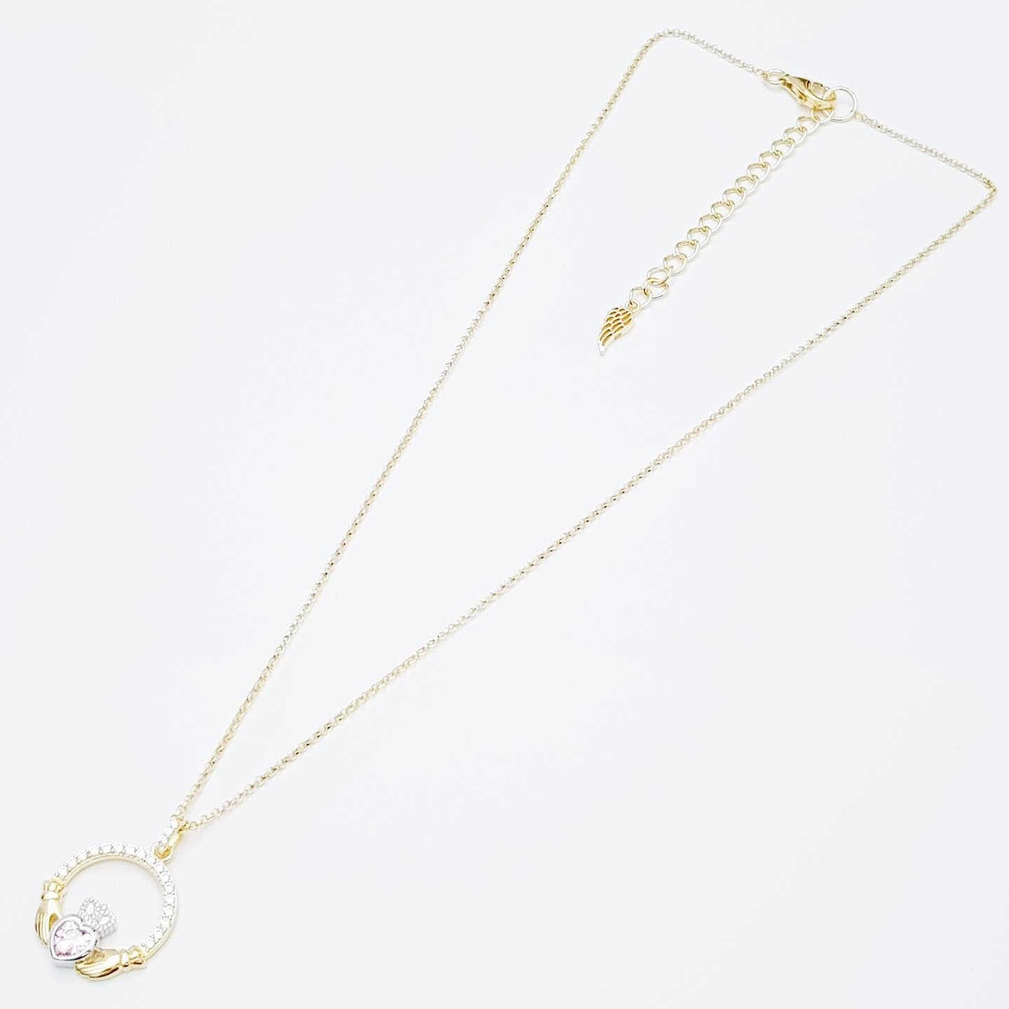 Pink Claddagh pendant, Irish claddagh necklace from Galway, Ireland, silver and gold claddagh pendant