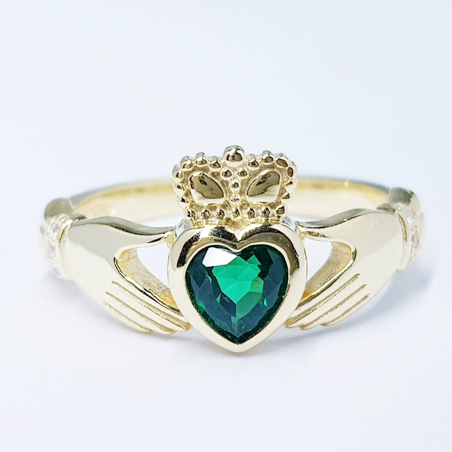 Emerald Gold-Plated (Sterling Silver) Claddagh Ring