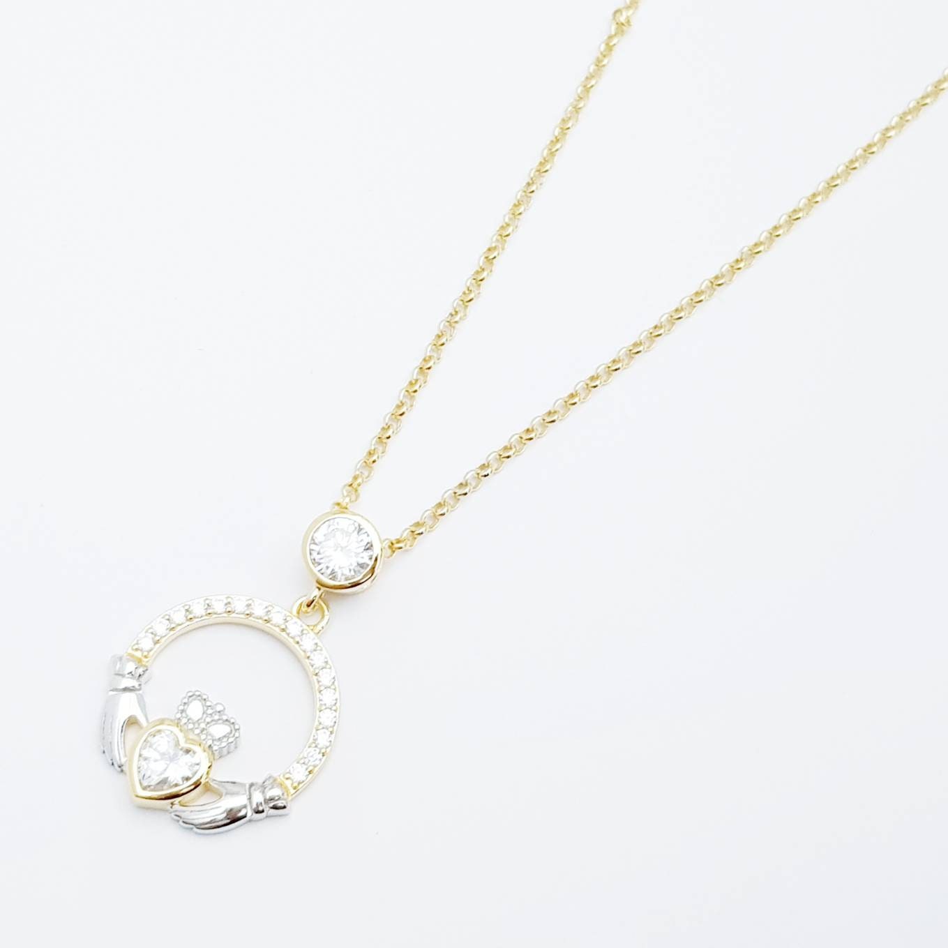 925 Silver Claddagh pendant, Irish claddagh necklace from Galway, silver and yellow gold claddagh pendant