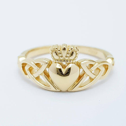 Gold-Plated (Sterling Silver) Claddagh Ring with Celt Knots