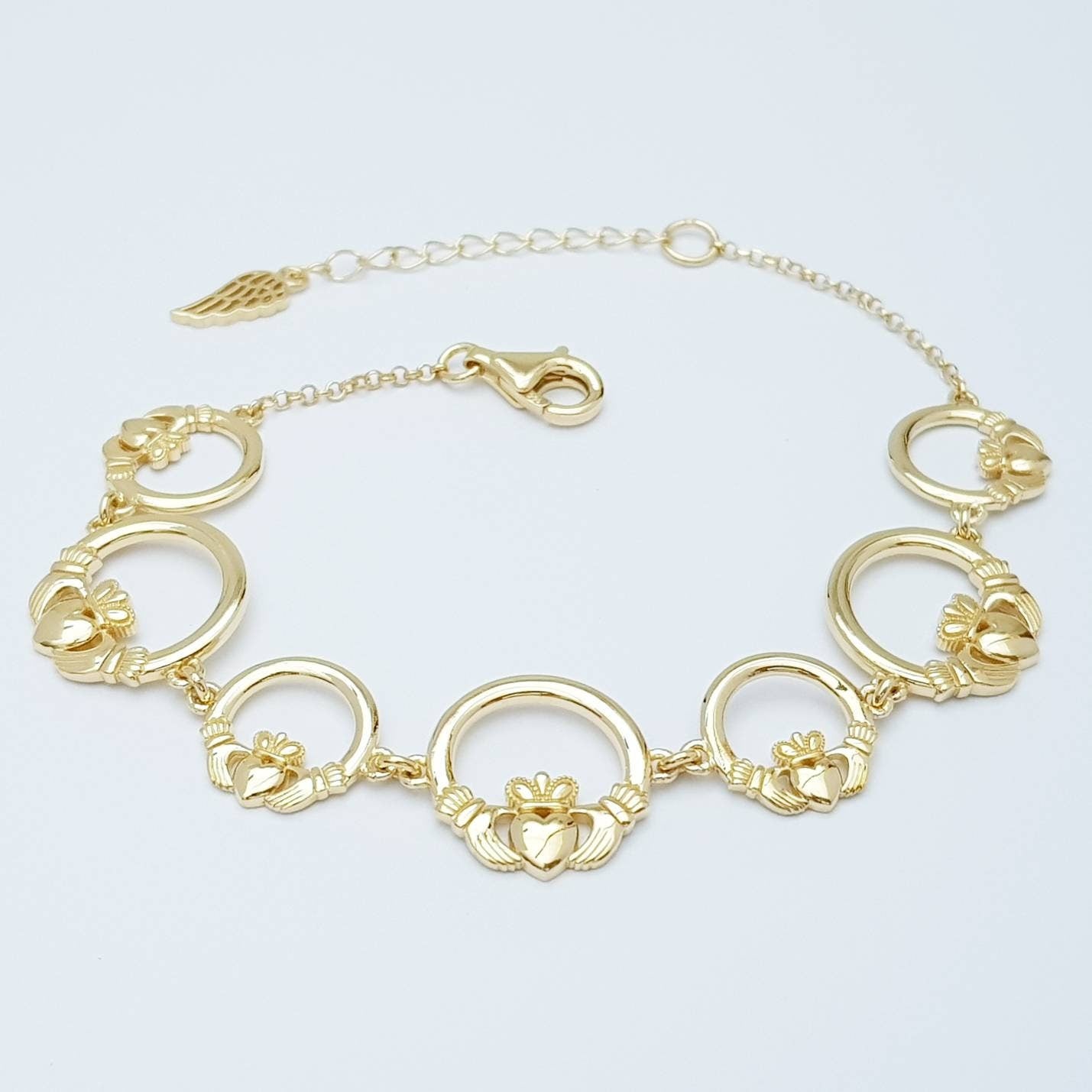 Claddagh bracelet, small claddagh bracelet, silver and gold claddagh bracelet