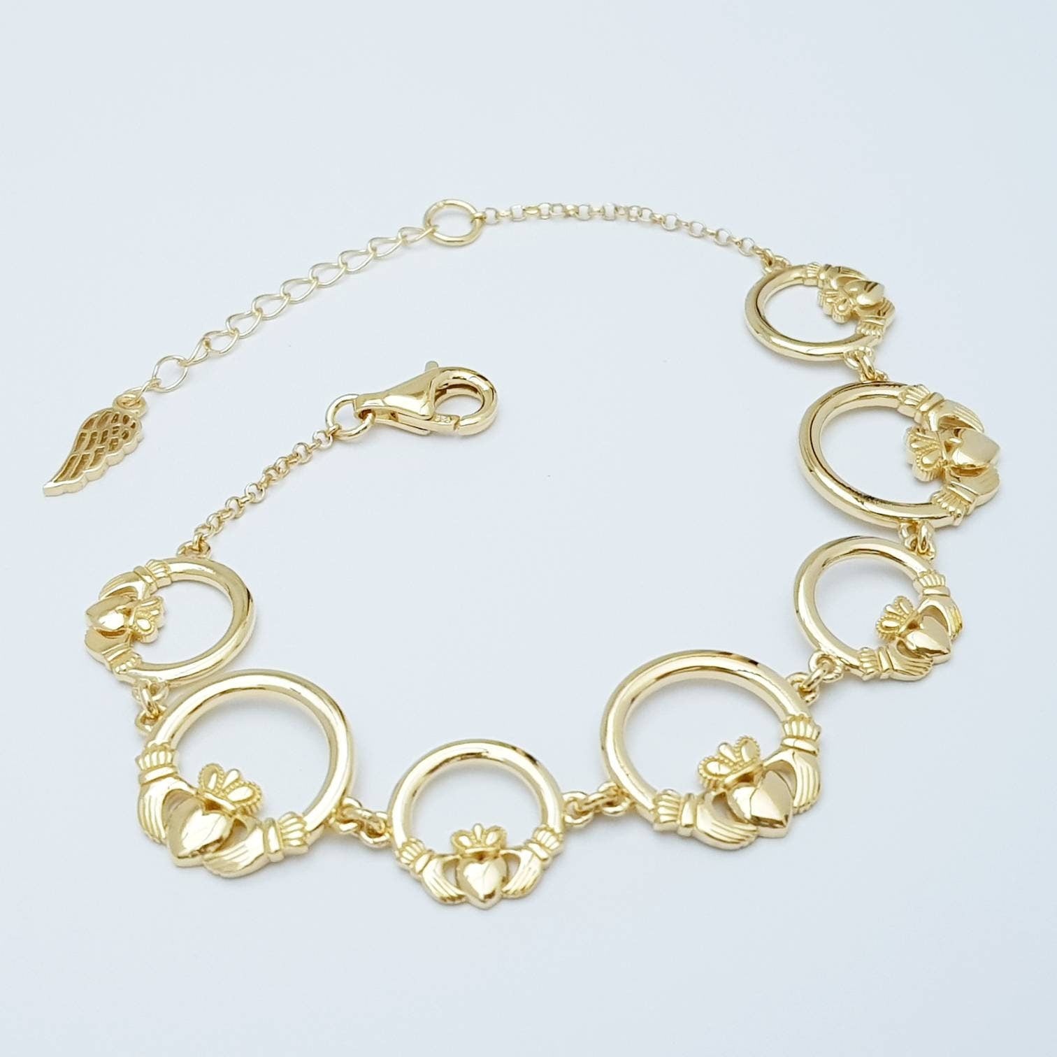 Claddagh bracelet, small claddagh bracelet, silver and gold claddagh bracelet