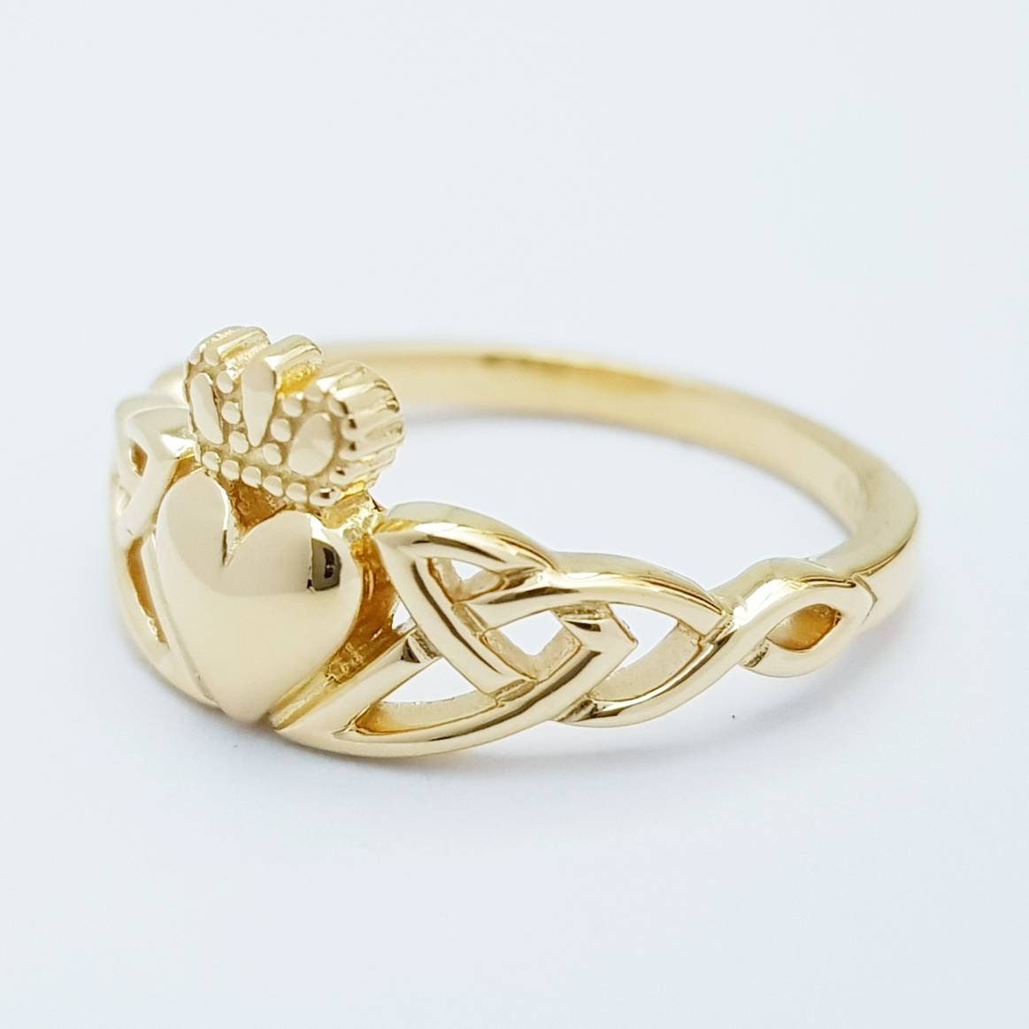 Gold-Plated (Sterling Silver) Claddagh Ring with Celt Knots