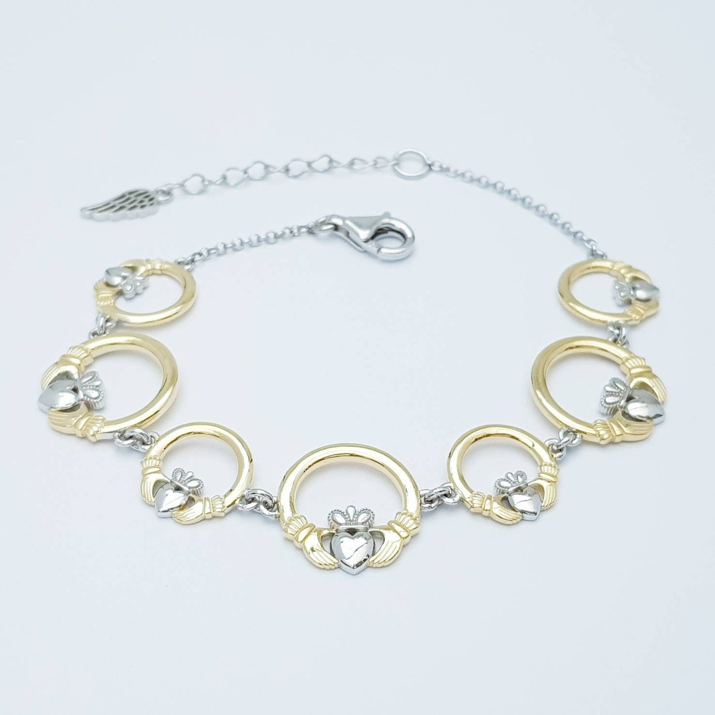 Claddagh bracelet, small claddagh bracelet, silver and gold claddagh bracelet