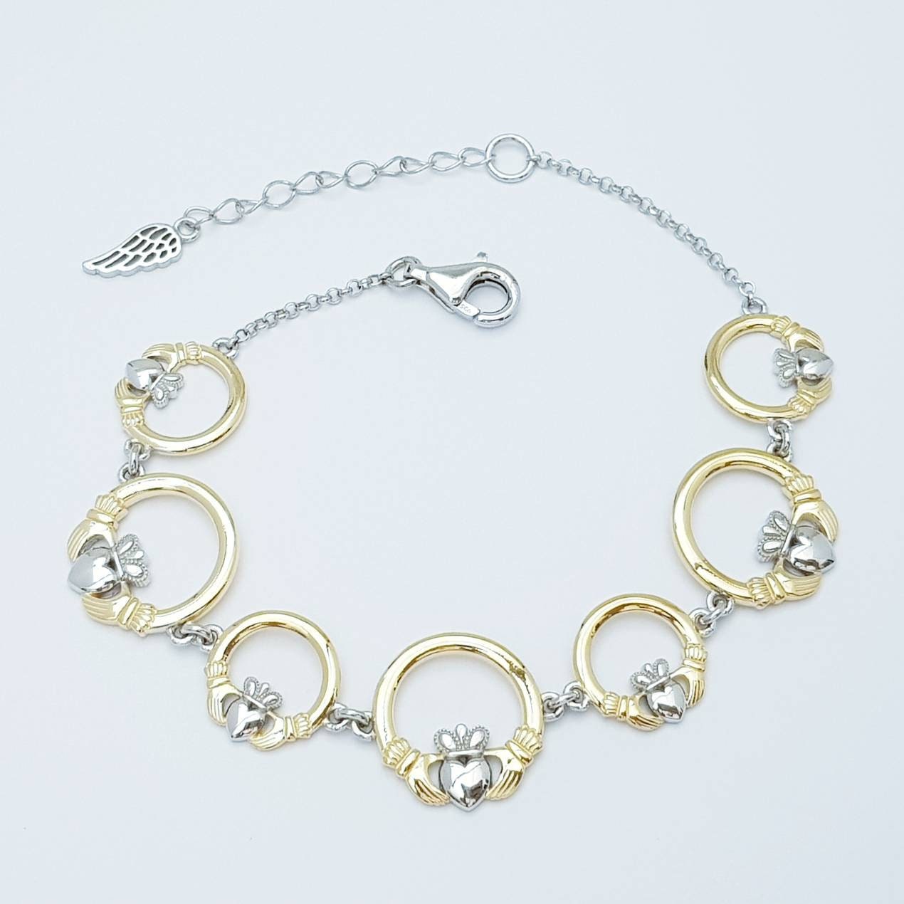 Claddagh bracelet, small claddagh bracelet, silver and gold claddagh bracelet