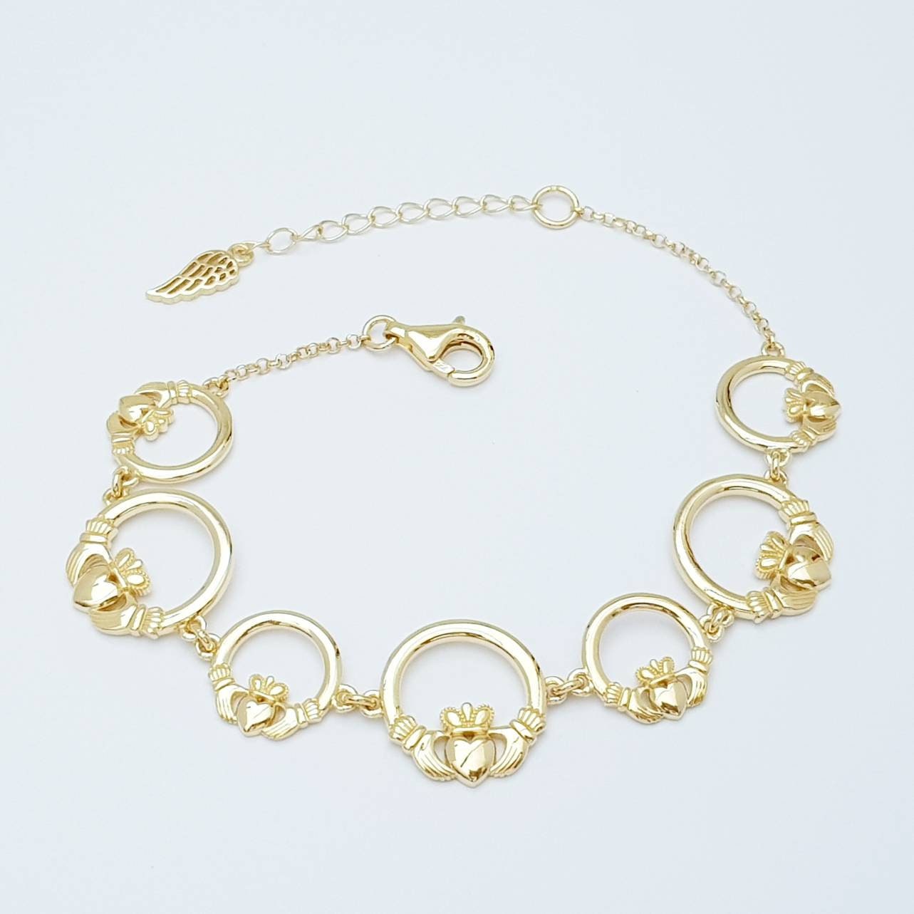 Claddagh bracelet, small claddagh bracelet, silver and gold claddagh bracelet