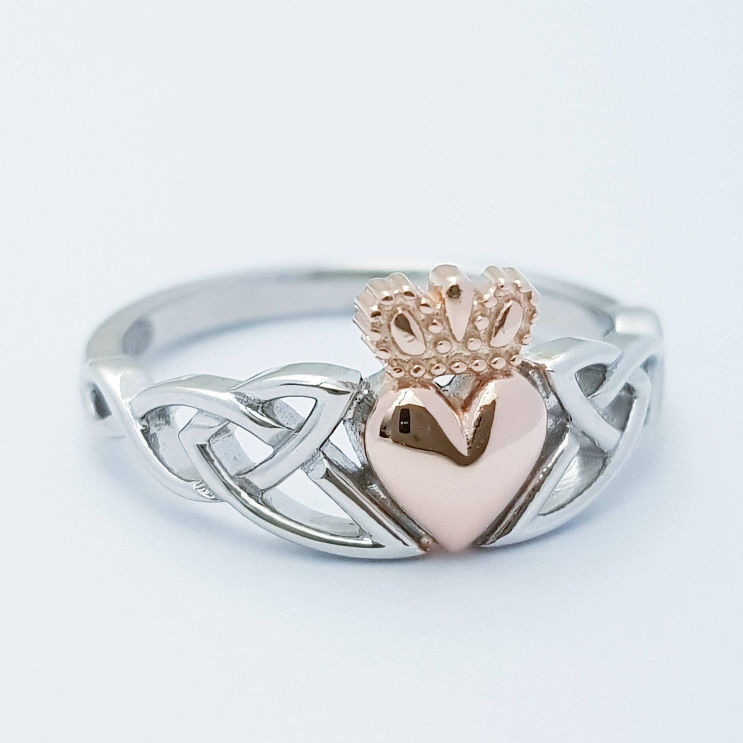 Sterling Silver Claddagh ring, rose gold celtic Knot Claddagh Ring, Irish heart and hands Ring