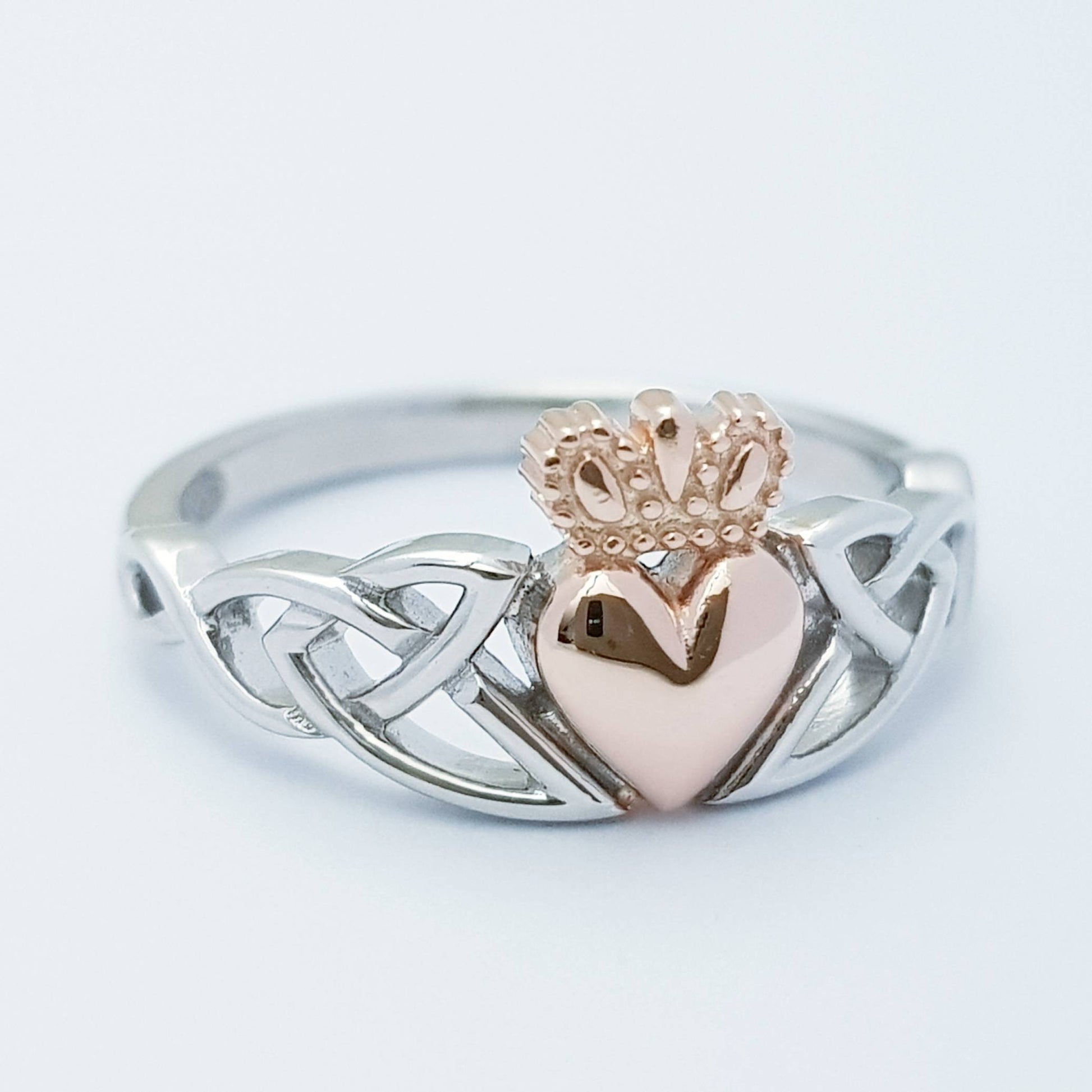 Sterling Silver Claddagh ring, rose gold celtic Knot Claddagh Ring, Irish heart and hands Ring