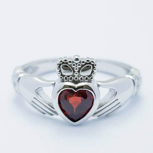 Garnet Sterling Silver Claddagh Ring