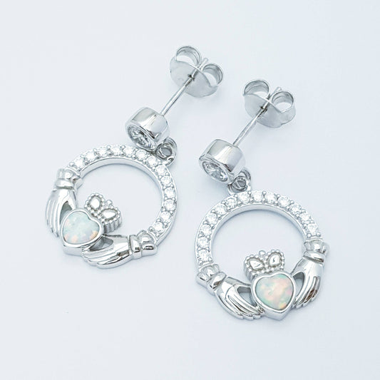 Opal claddagh Earrings, Silver Claddagh Earrings, October birthstone
